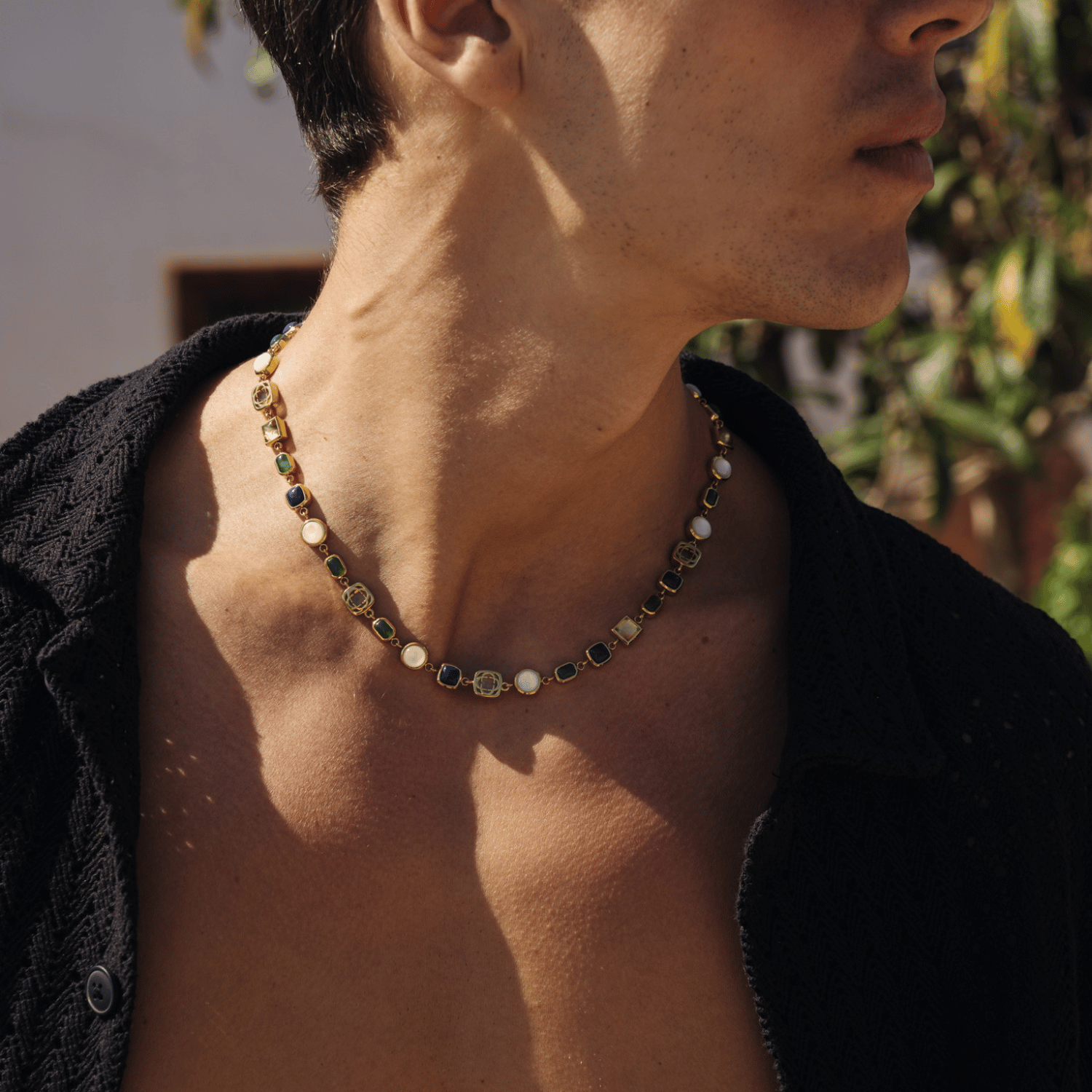 Blue Crystal Gemstone Necklace (Gold)