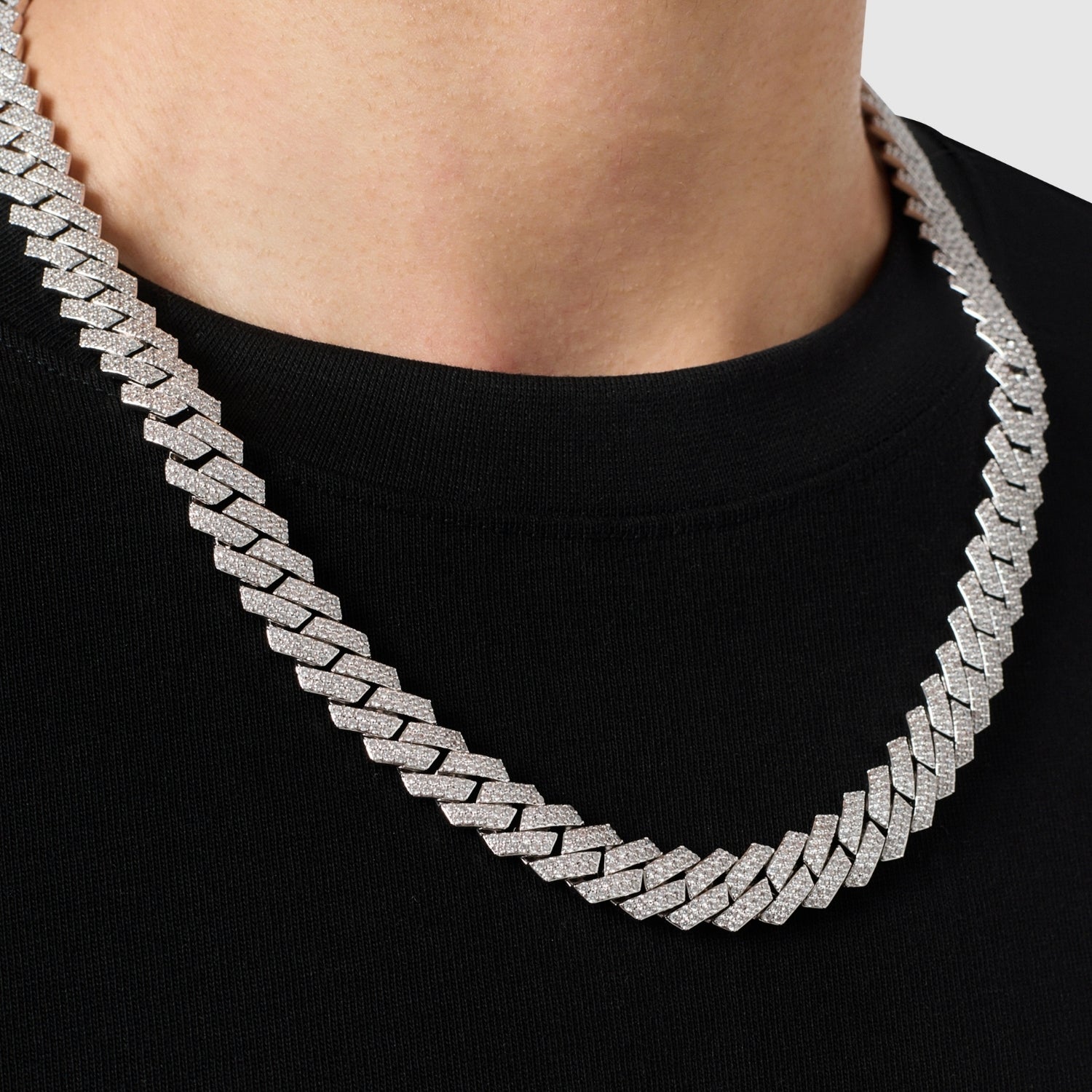 Prong Link Iced Cuban (Silver) 12mm