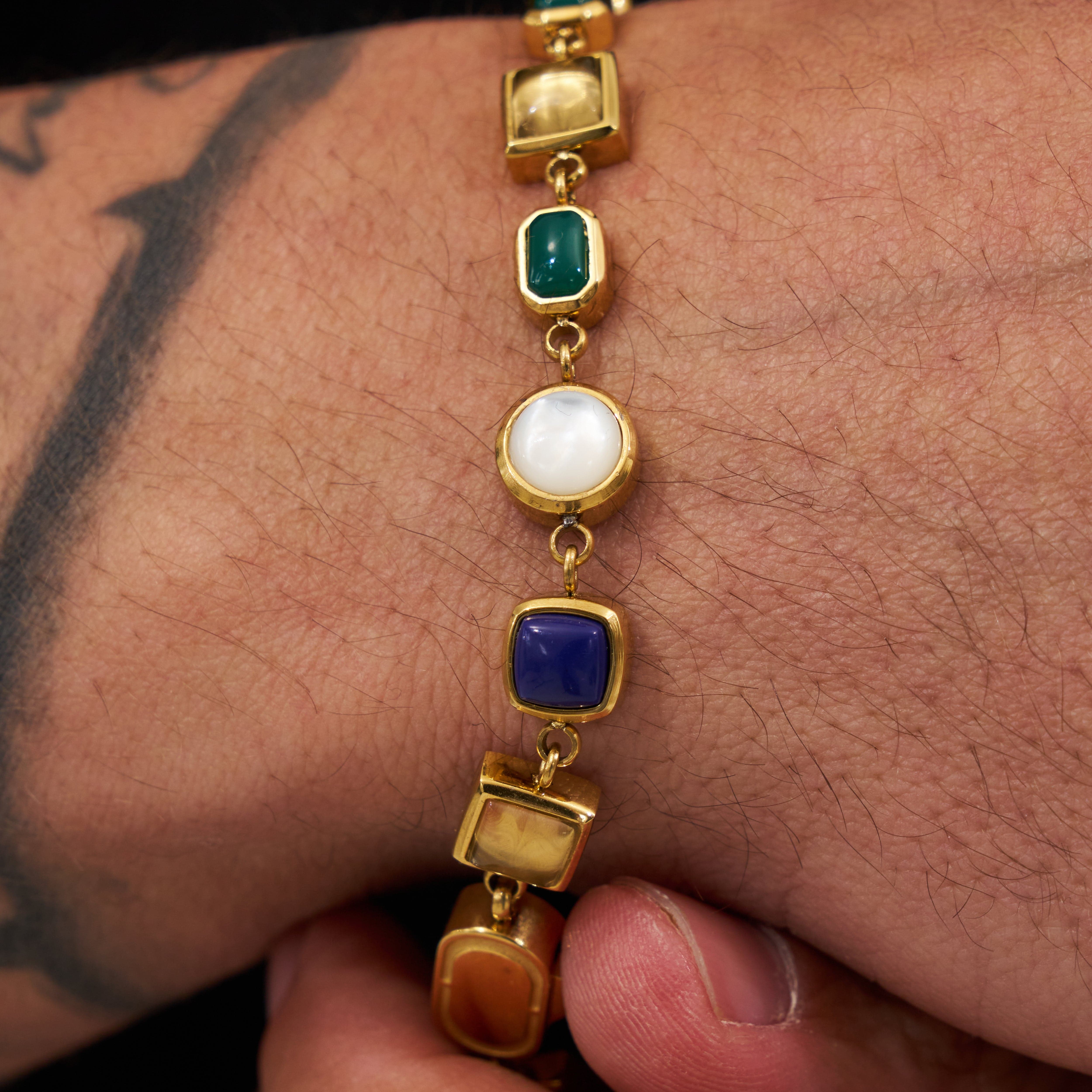 Blue Crystal Gemstone Bracelet (Gold)