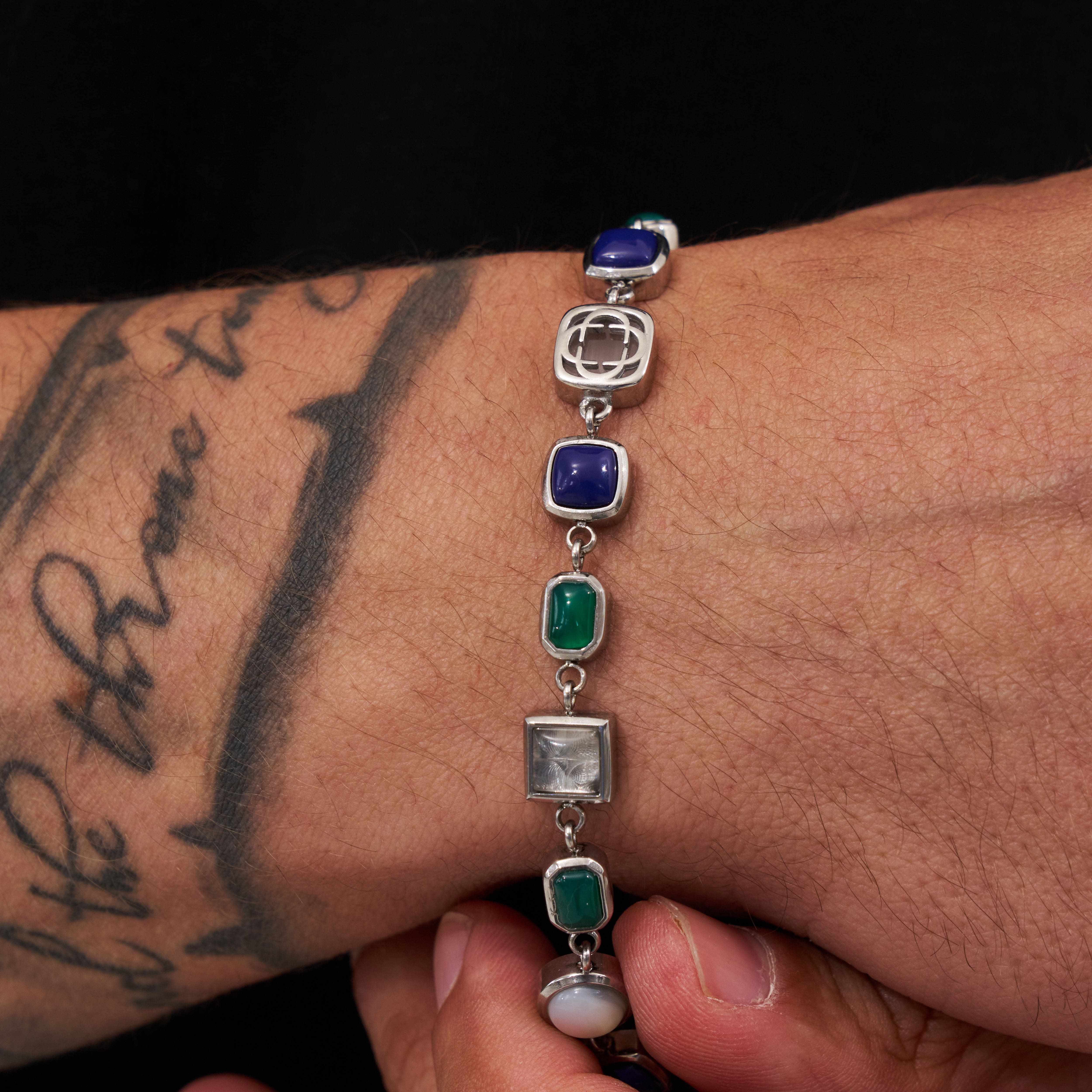 Blue Crystal Gemstone Bracelet (Silver)