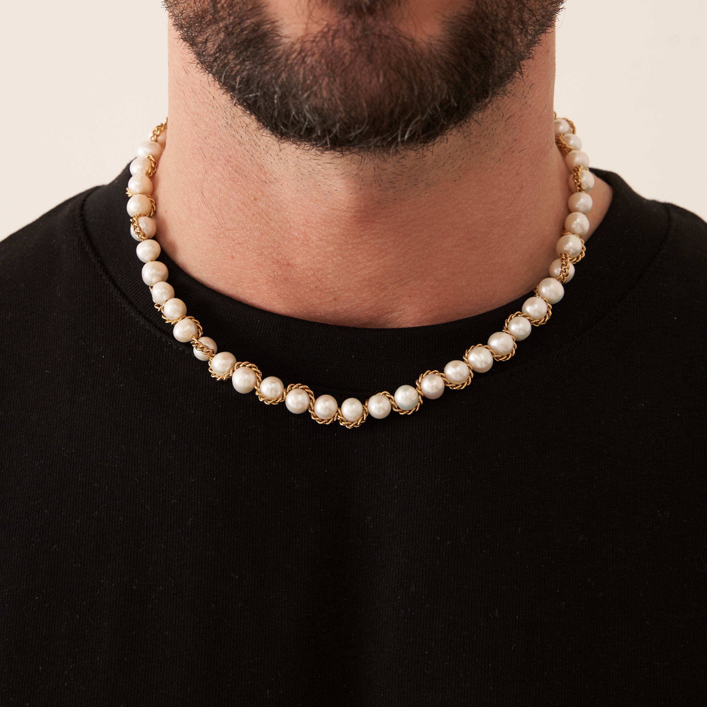 Collier en perles véritables enroulées en chaîne (or)