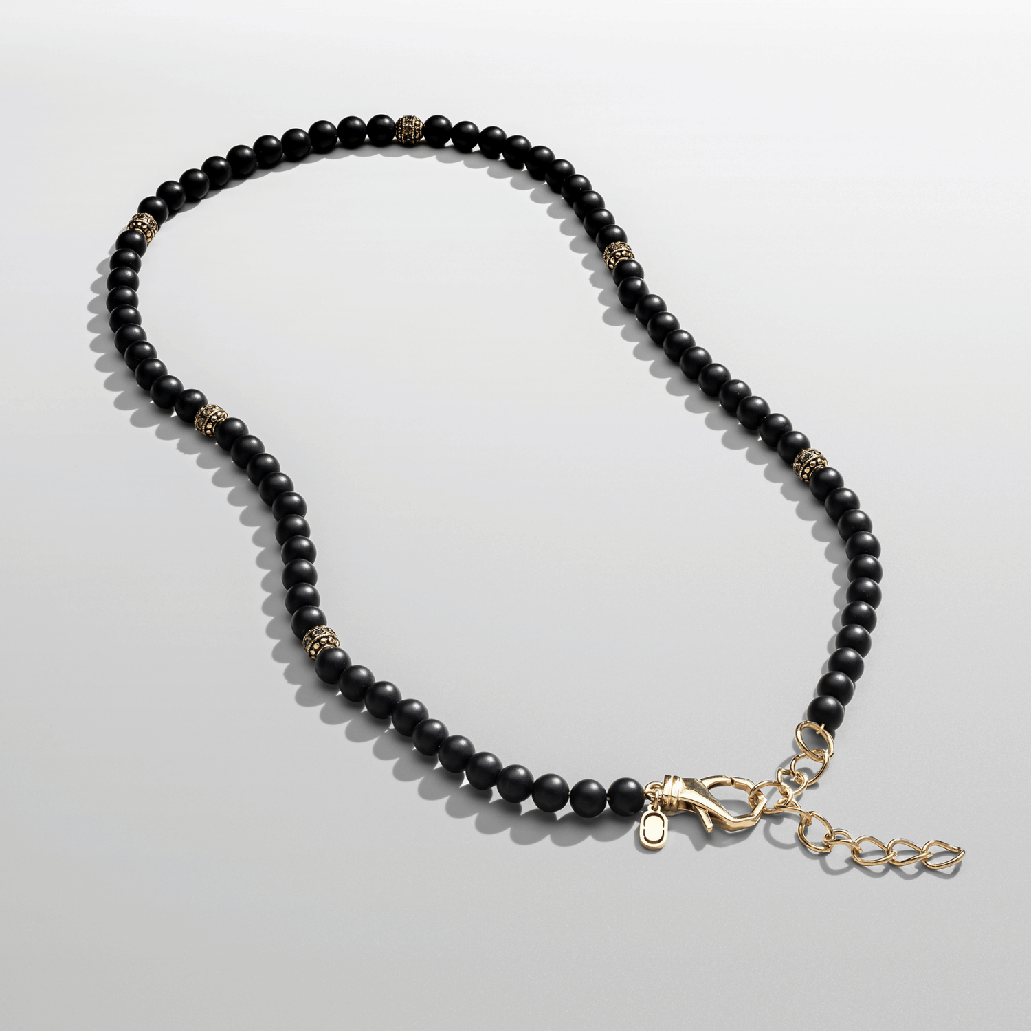 Matte Onyx Beaded Necklace Gold