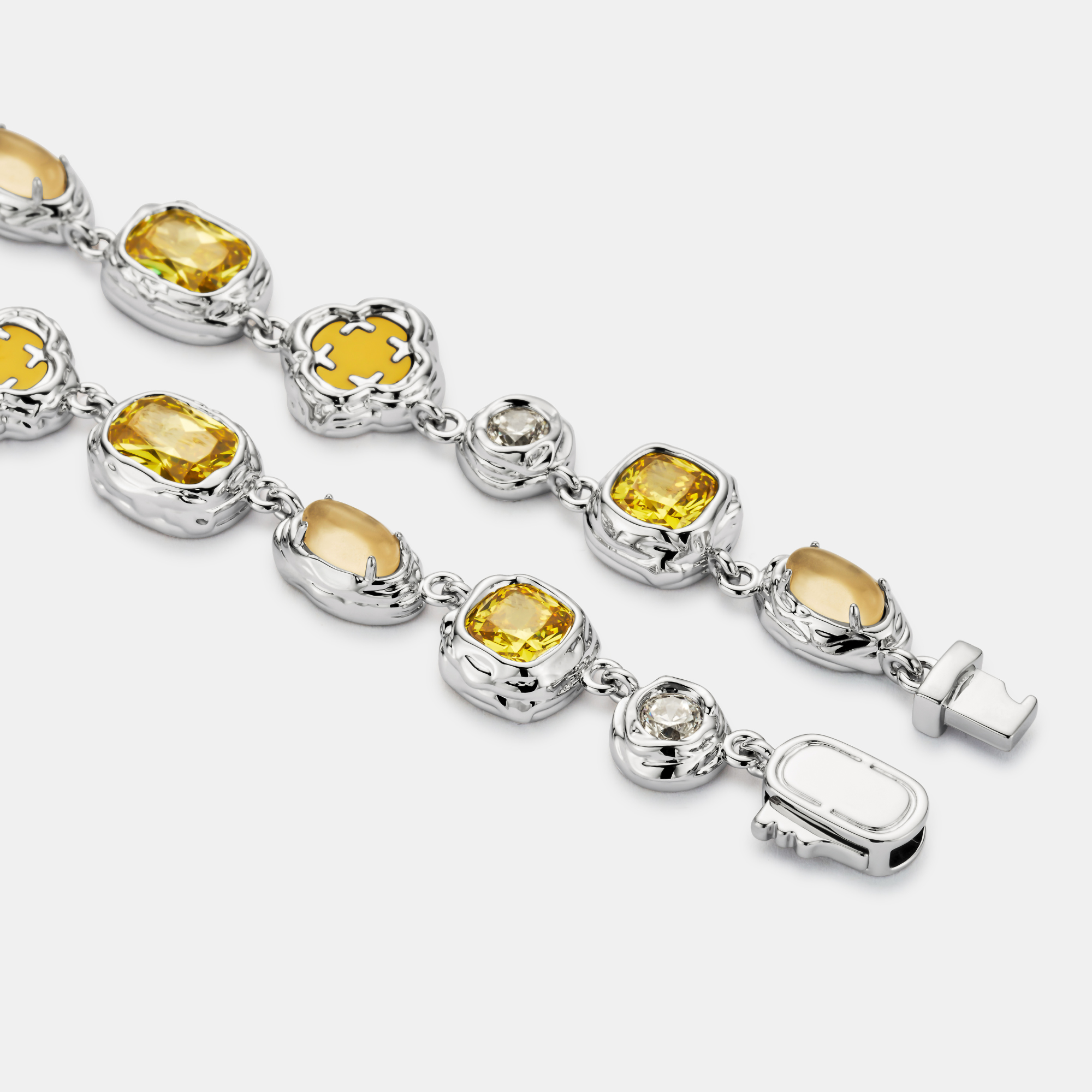 Melted Citrine Gemstone Necklace (Silver)