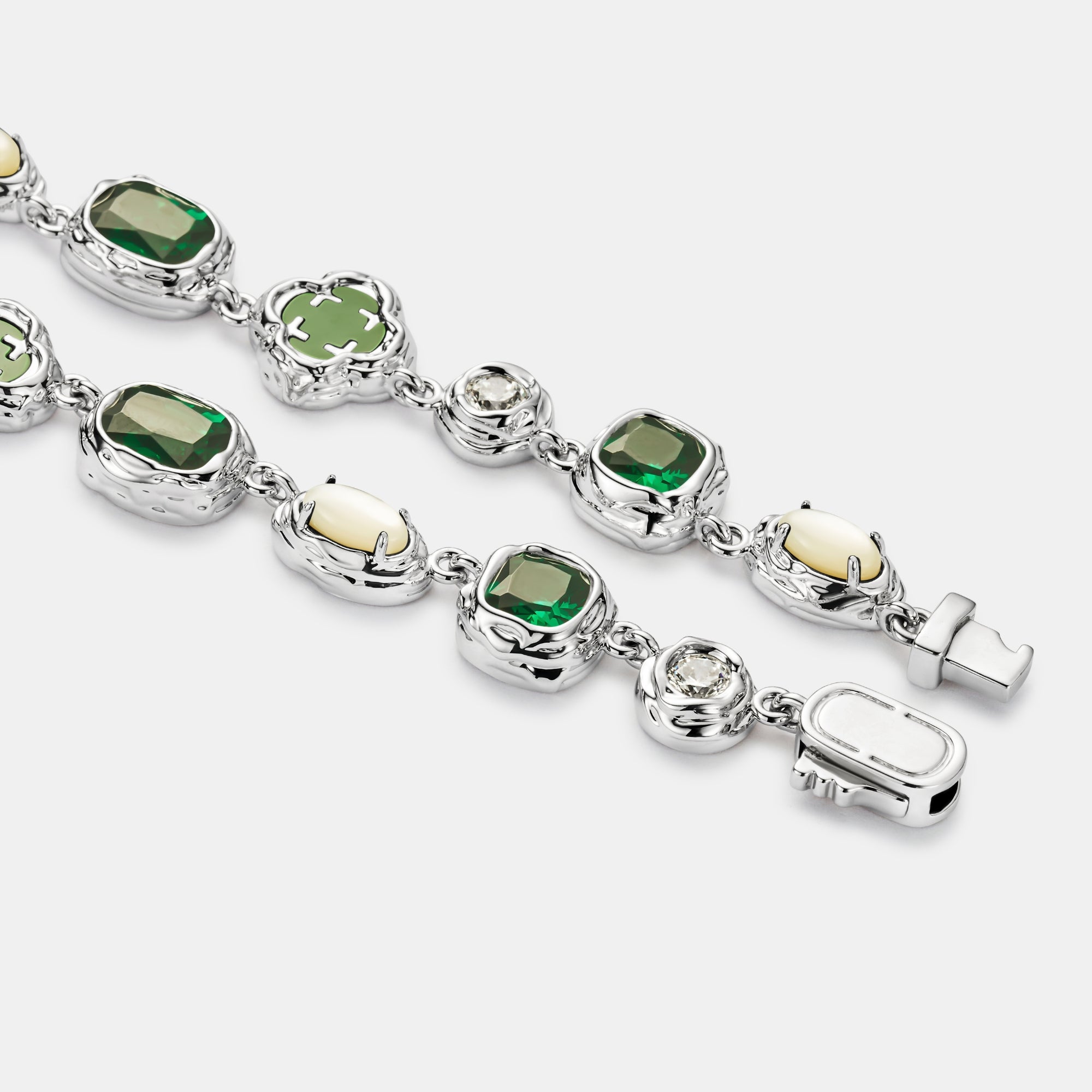 Melted Emerald Gemstone Necklace (Silver)