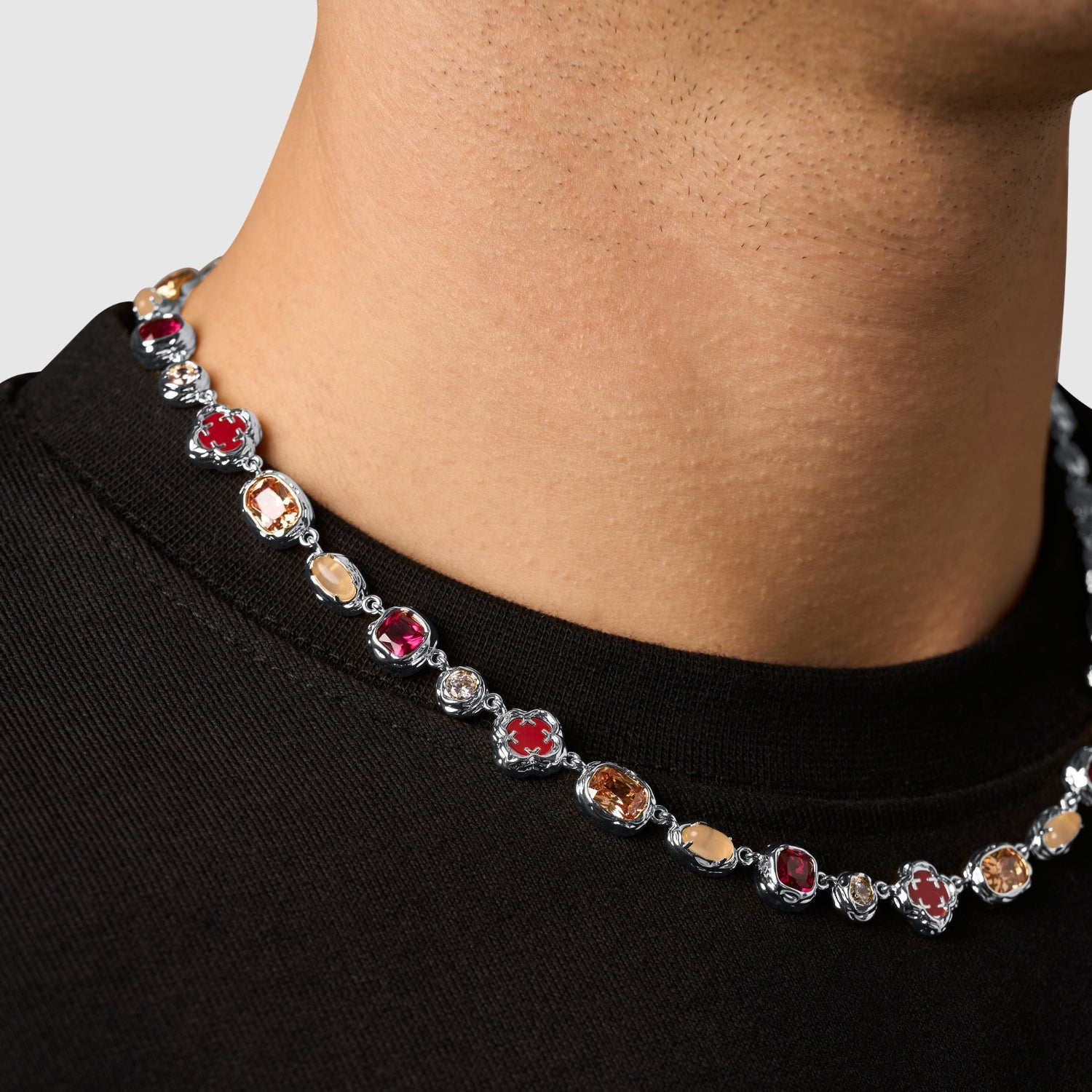Melted Ruby Gemstone Necklace (Silver)