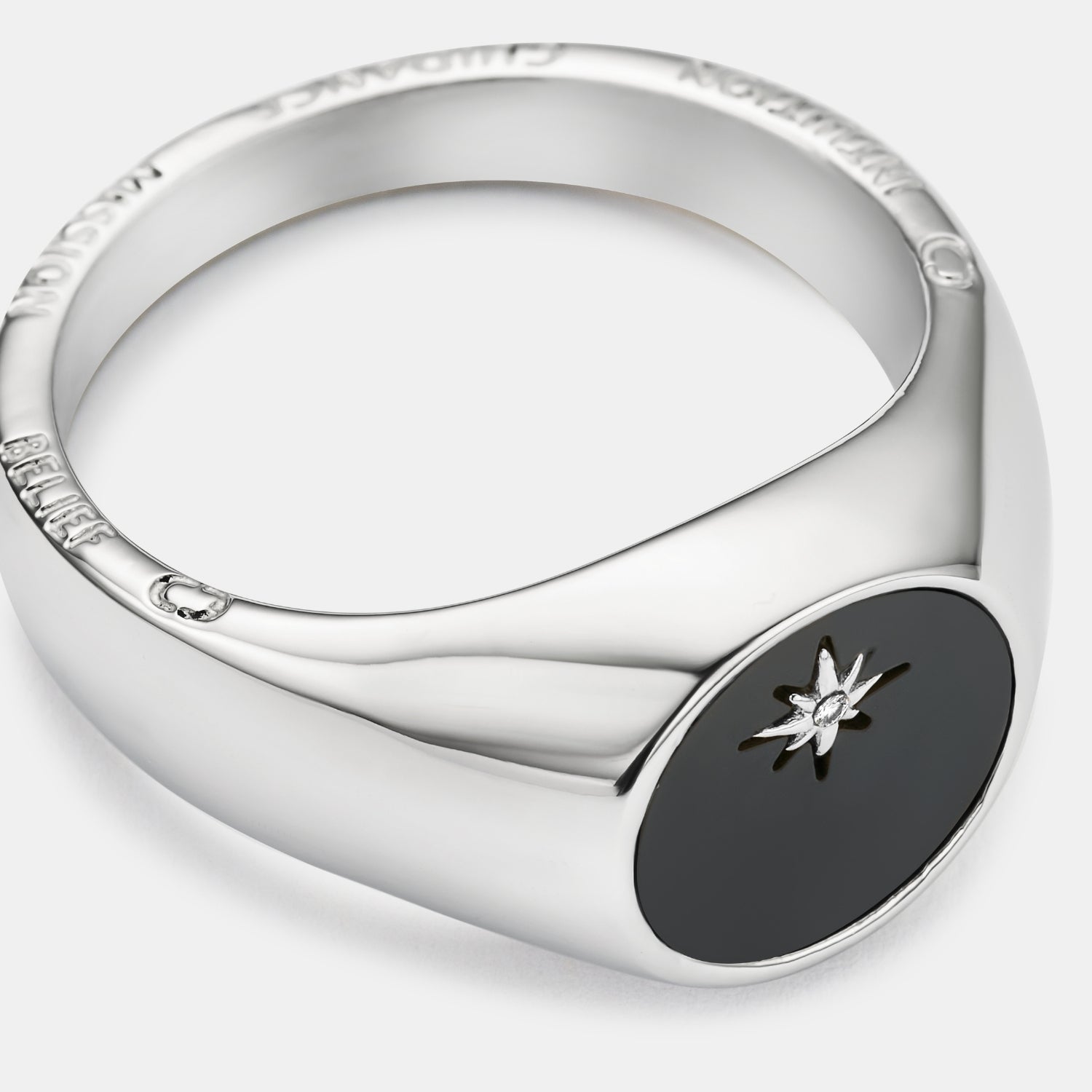 Onyx North Star Signet Ring (Silver)