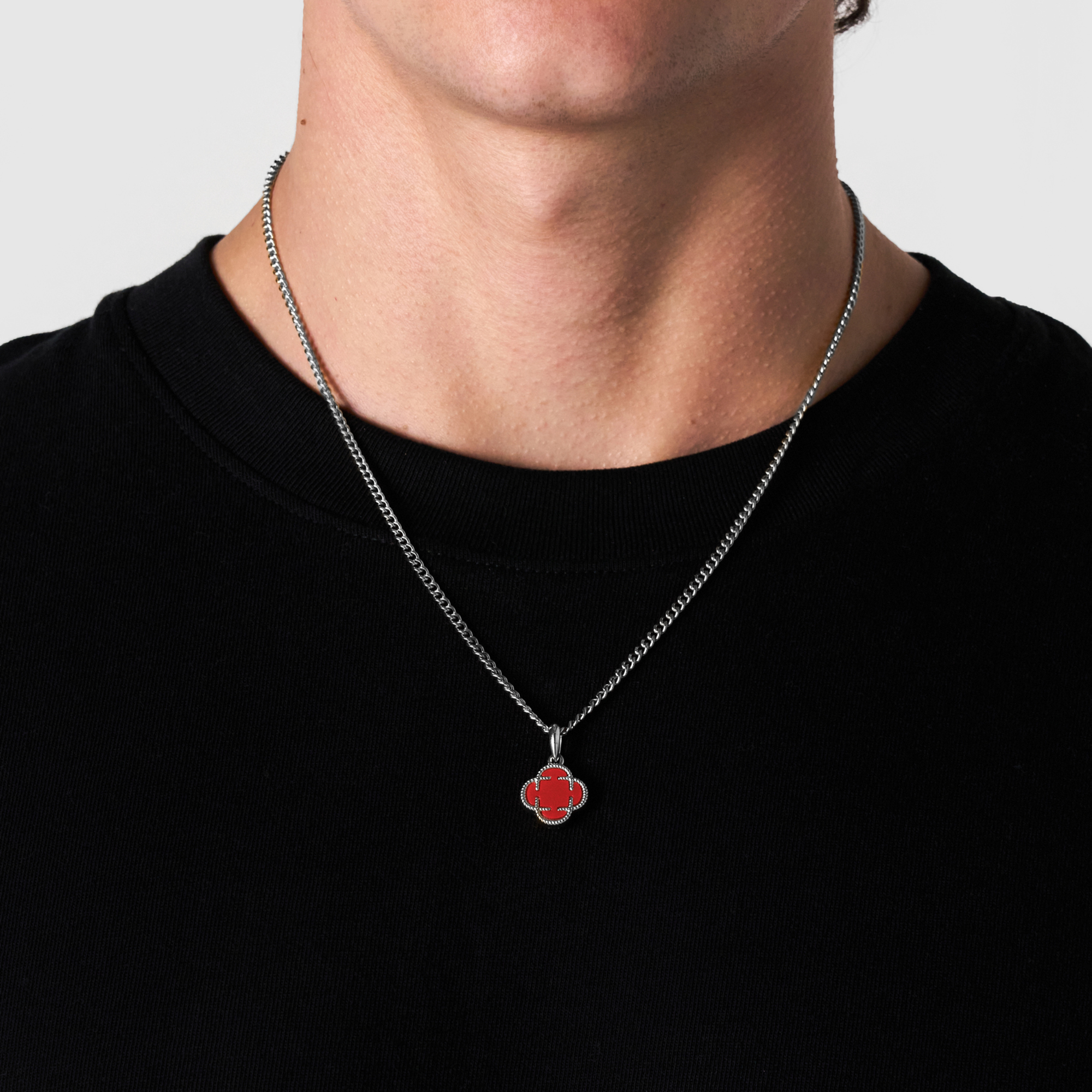 Light Red Clover Stone Pendant (Silver)