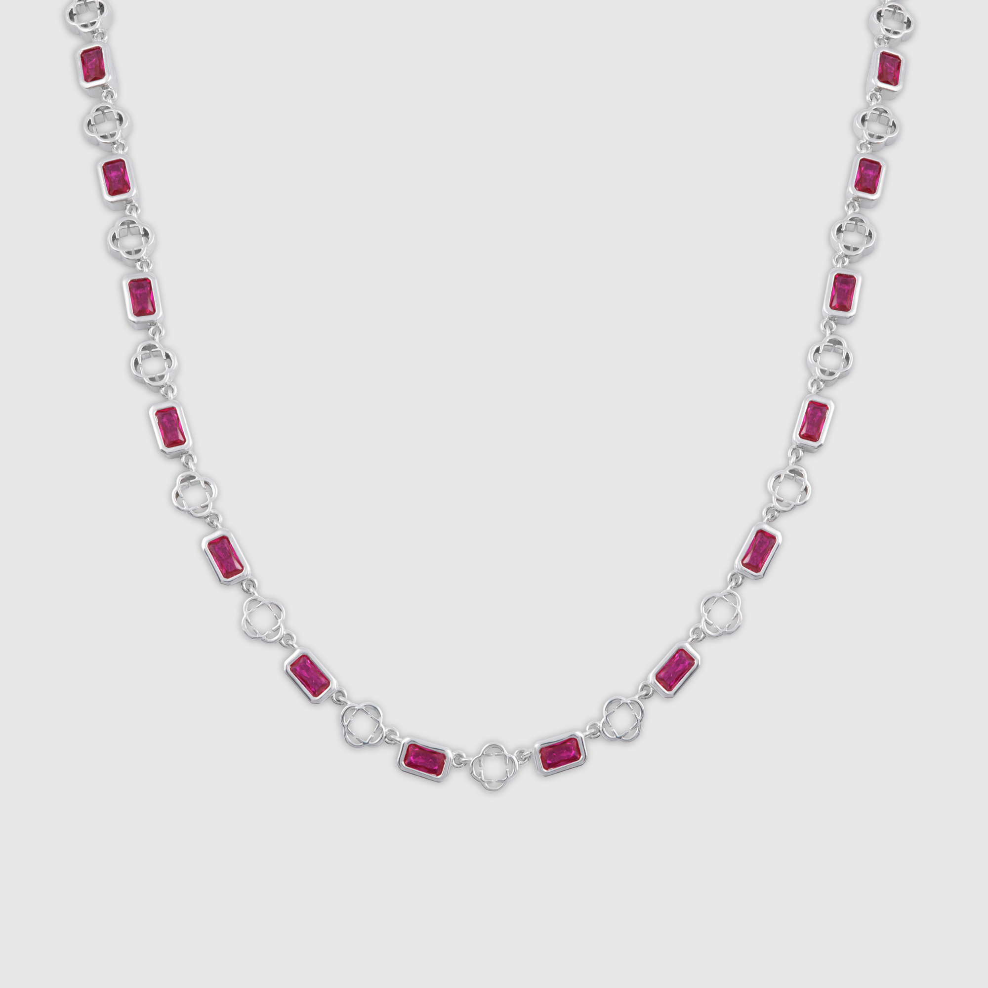 Red Gemstone Clover Necklace (Silver) Red Gemstone Clover Necklace (Silver)