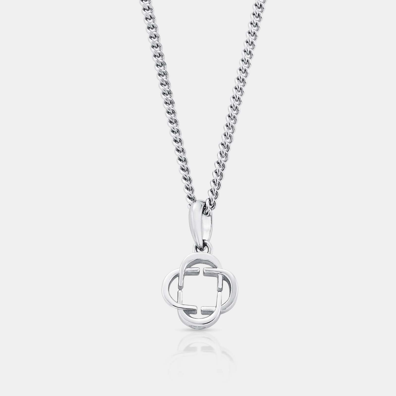 Lucky Clover Men's Pendant Necklace (Silver)