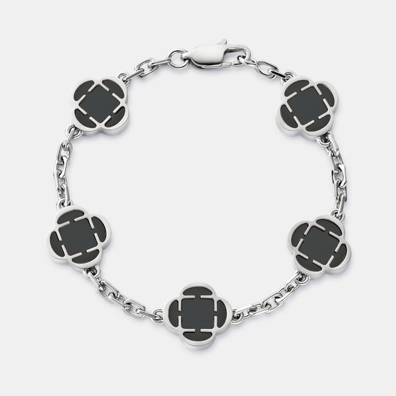 Bracciale con pietra quadrifoglio onice (argento)