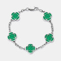 Malachite Clover Stone Bracelet (Silver)