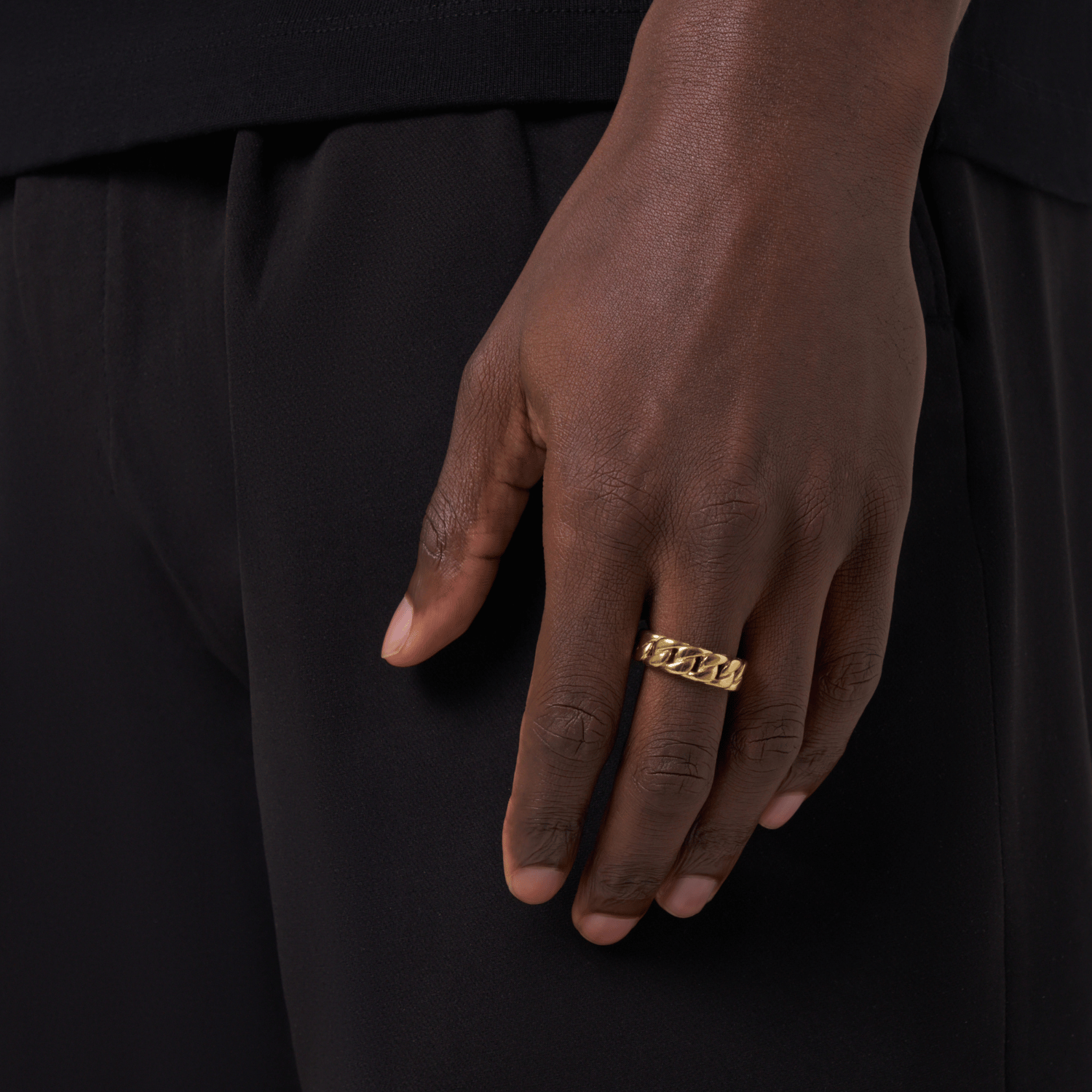 Half Iced Cuban Band Ring (Gold) 8mm