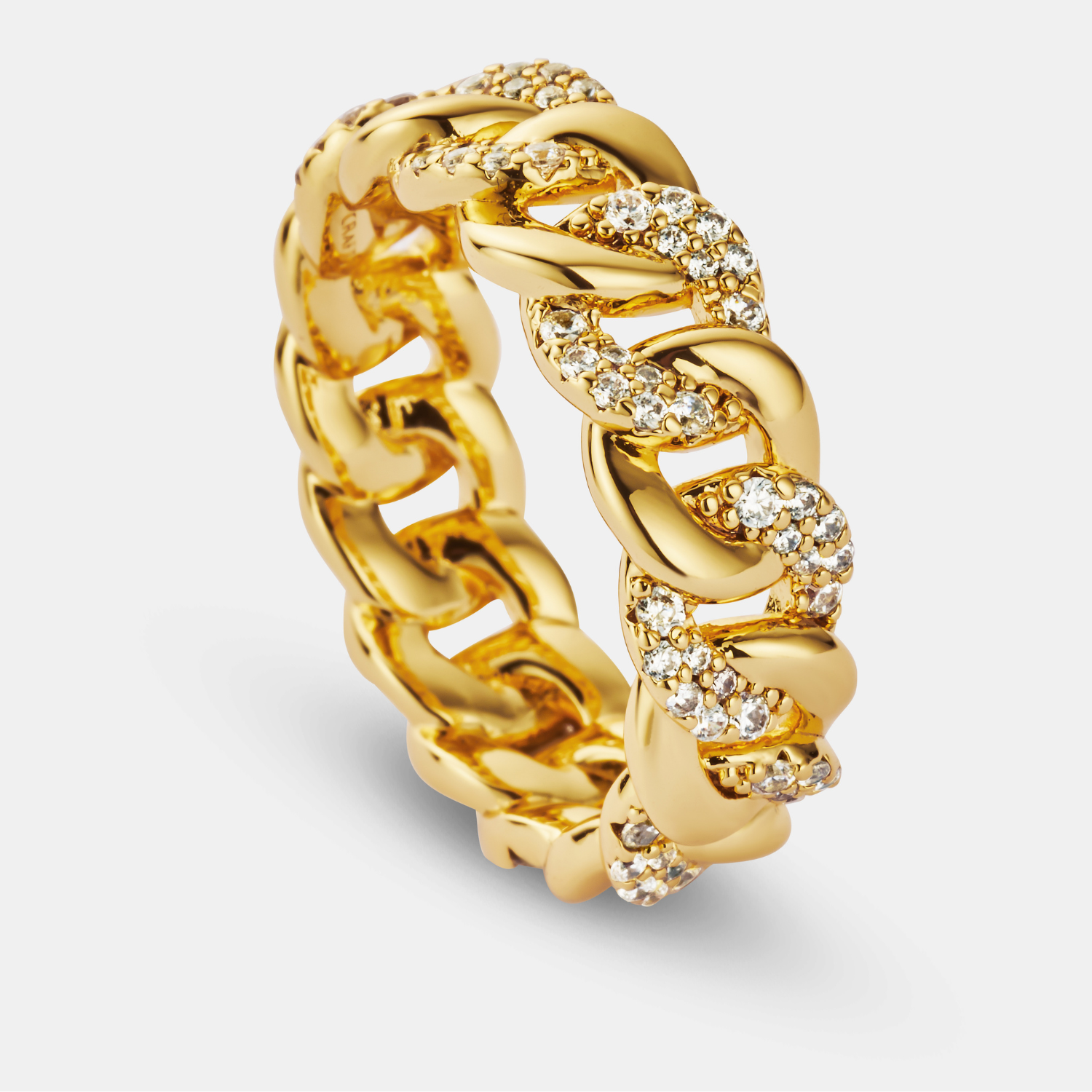 Half Iced Cuban Band Ring (Gold) 8mm