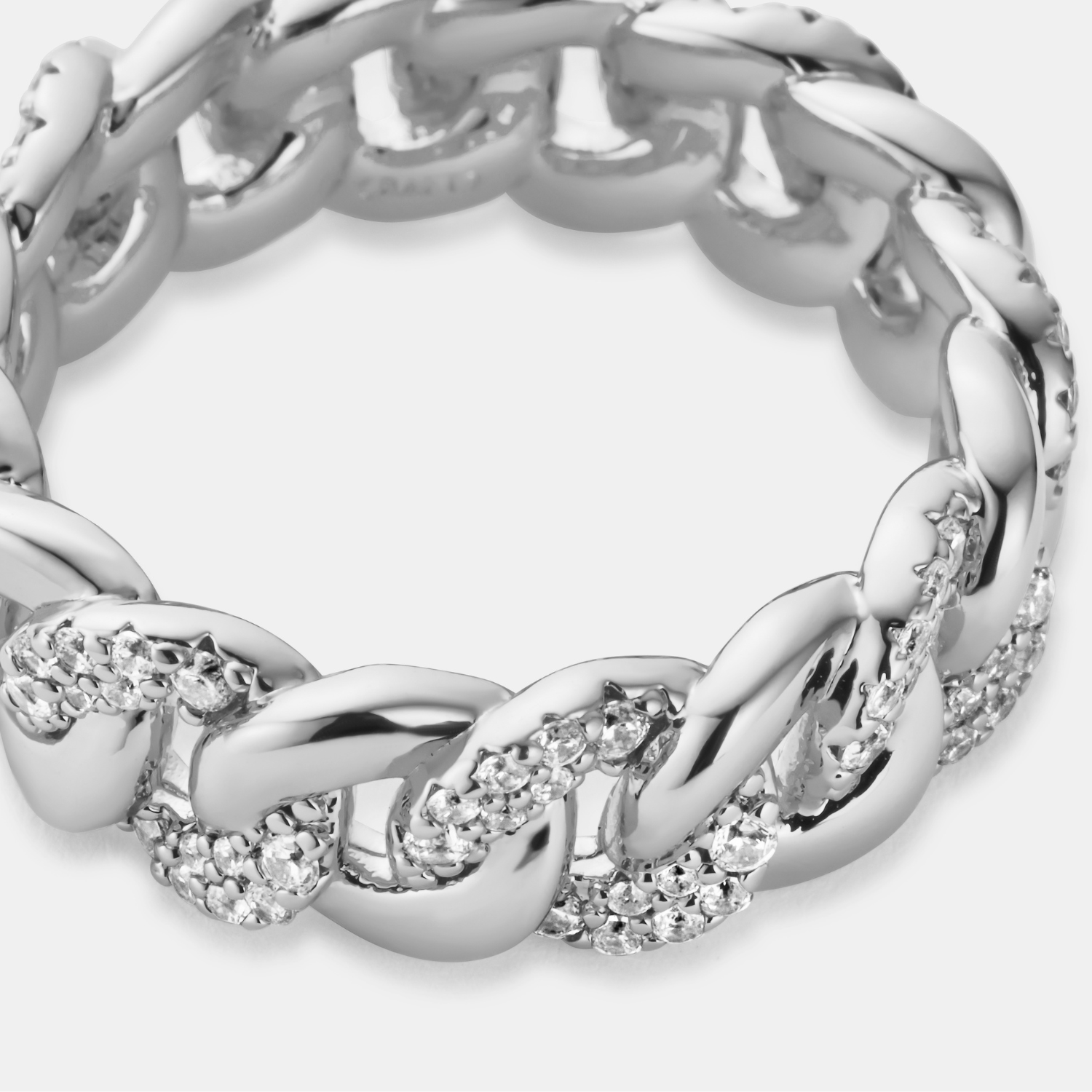 Half Iced Cuban Band Ring (Silver) 8mm