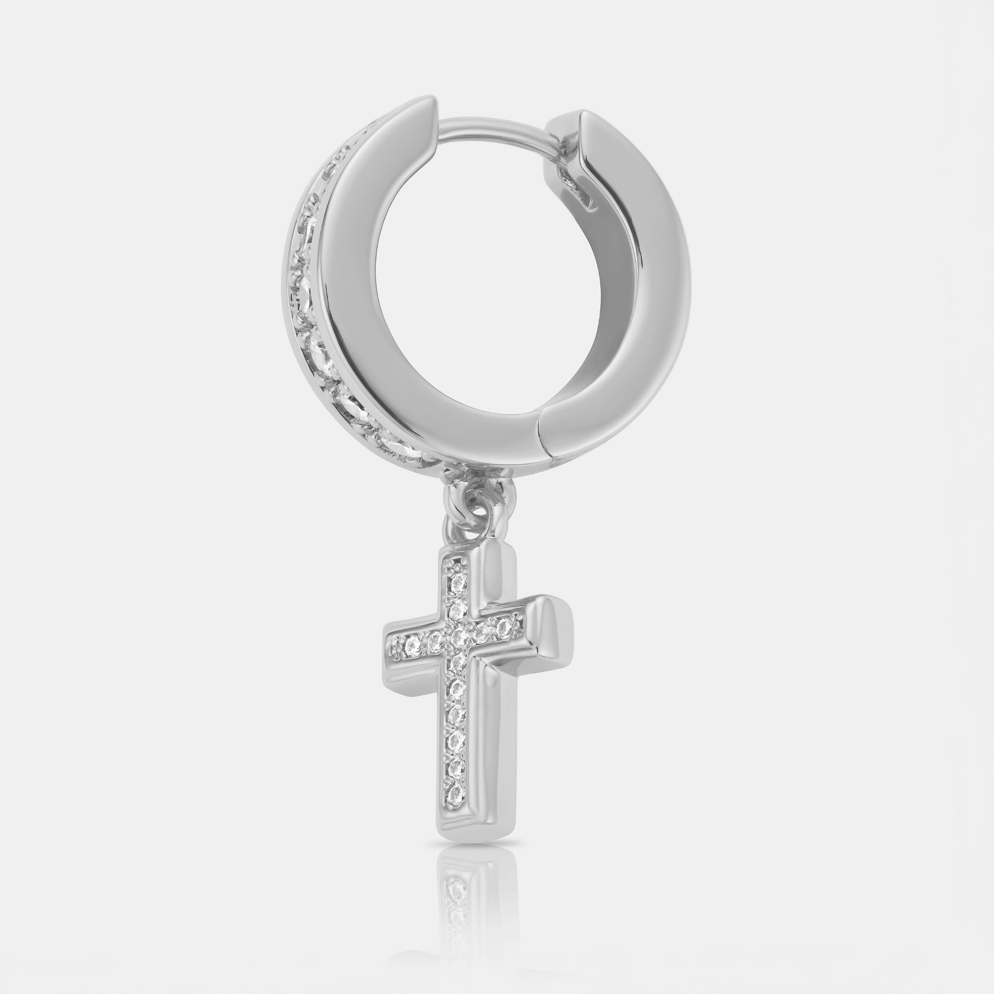 Diamond Cross Hoop Earring (Silver)