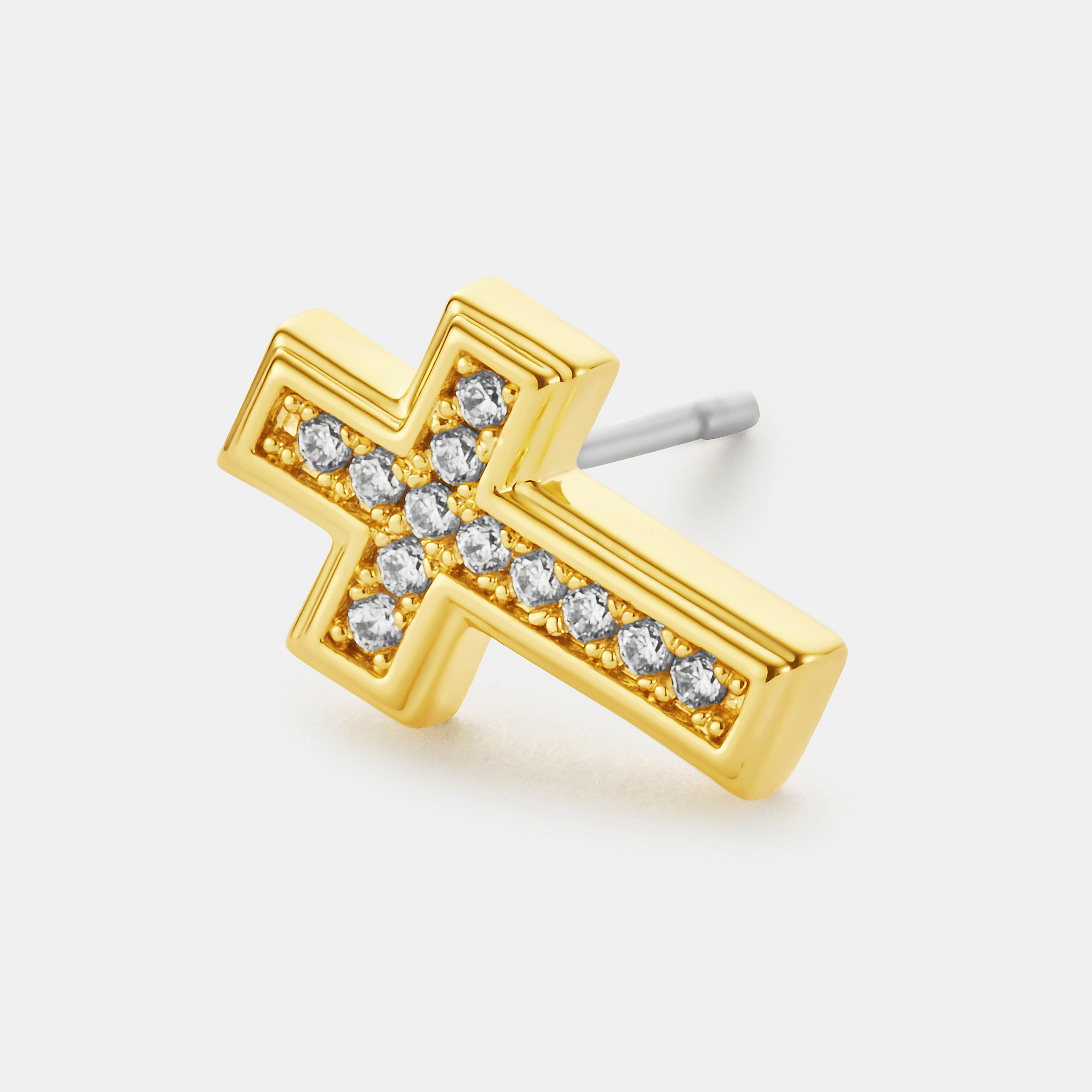 Diamond Cross Stud Earring (Gold)