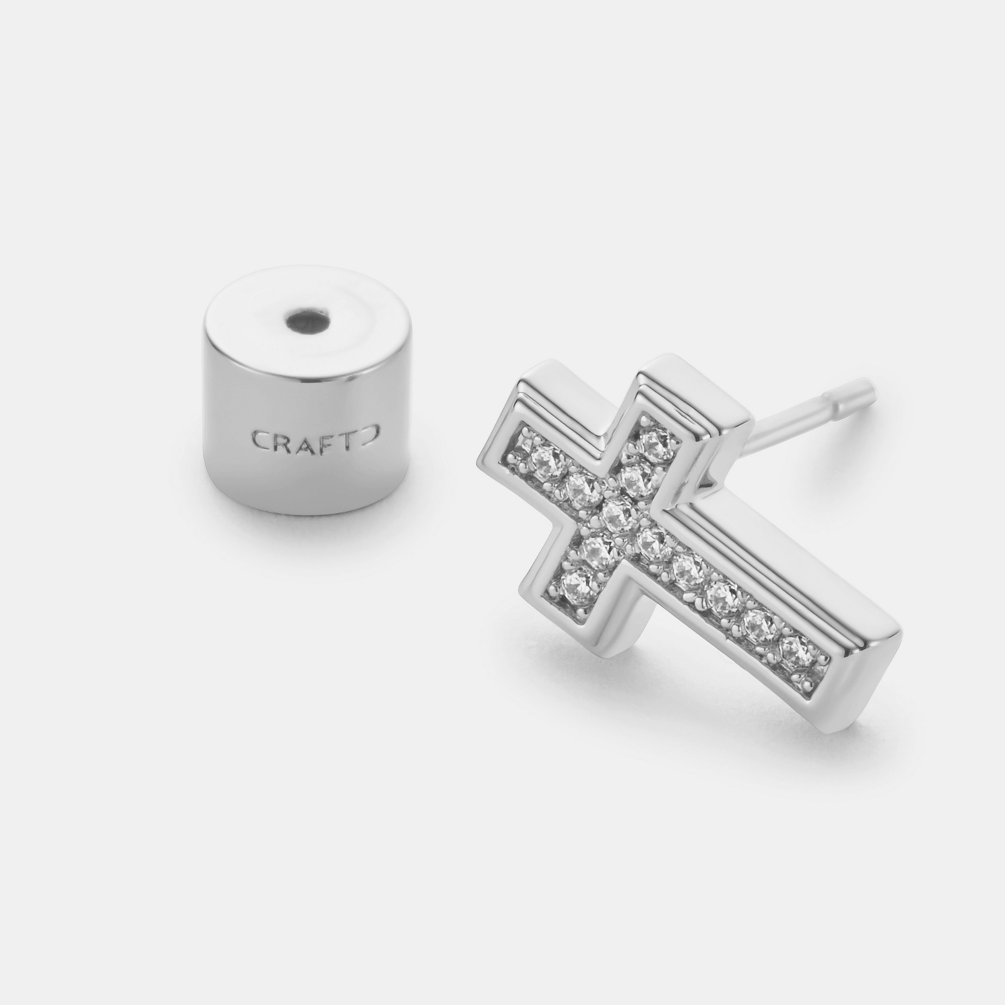 Diamond Cross Stud Earring (Silver)