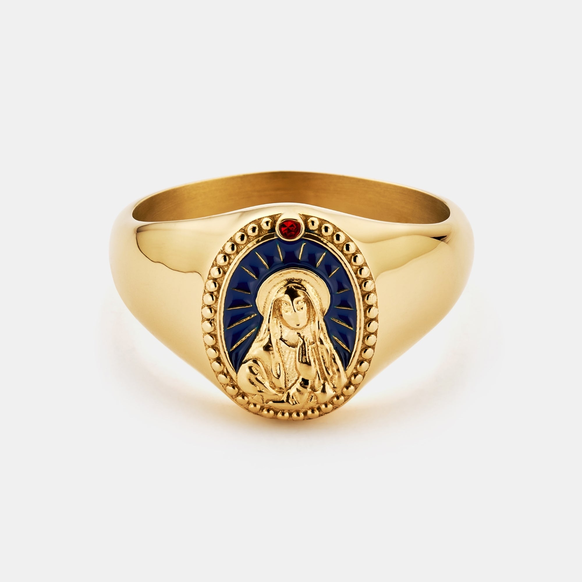 Enamel Virgin Mary Signet Ring (Gold)