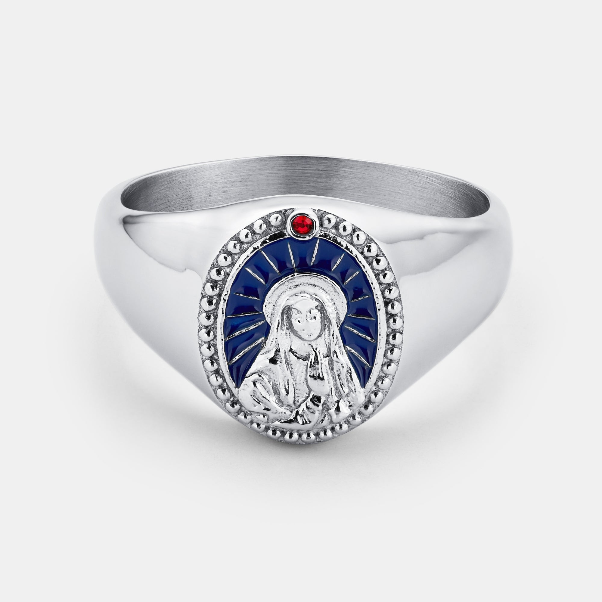 Enamel Virgin Mary Signet Ring (Silver)