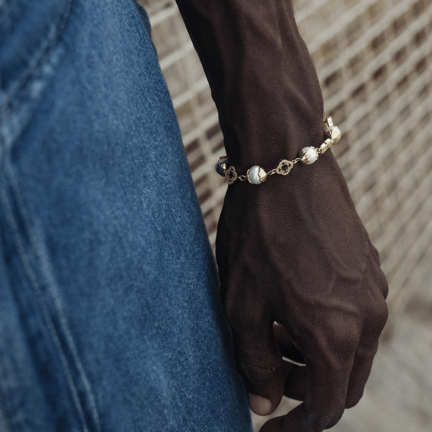 Filigranes Echtperlenarmband (Gold)