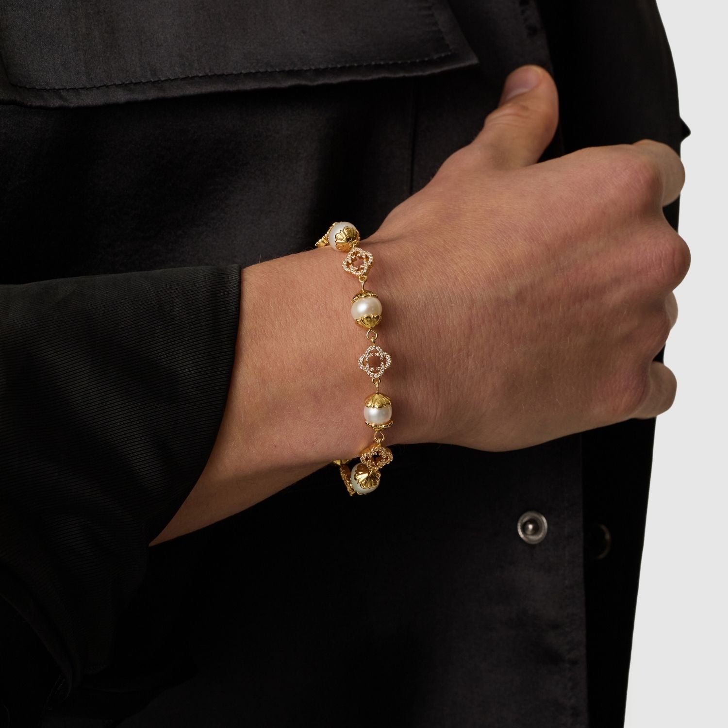 Filigranes Echtperlenarmband (Gold)