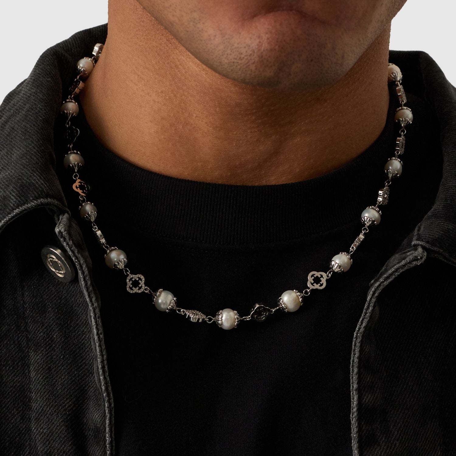 Filigree Real Pearl Necklace (Silver)