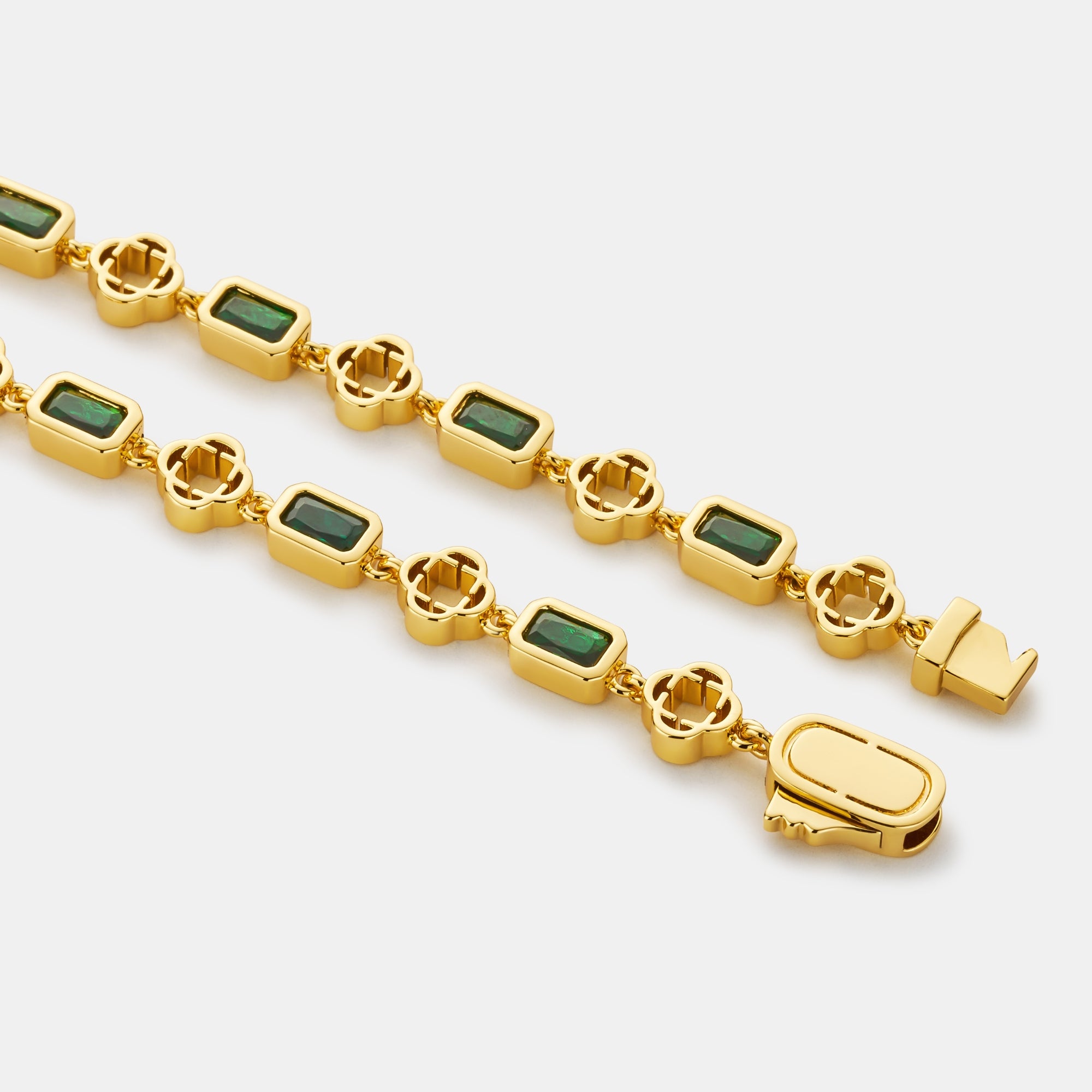Green Gemstone Clover Bracelet (Gold)