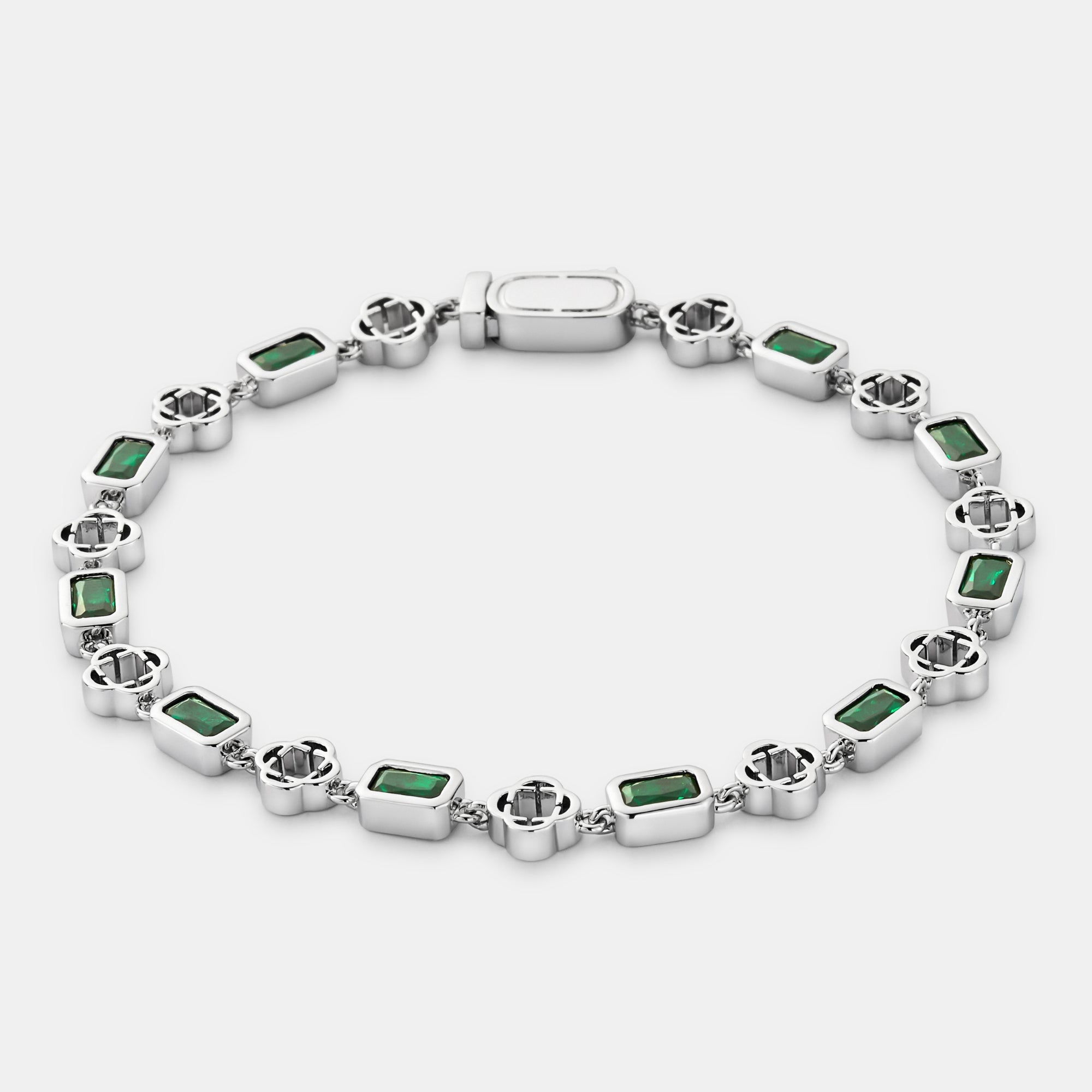 Green Gemstone Clover Bracelet (Silver)