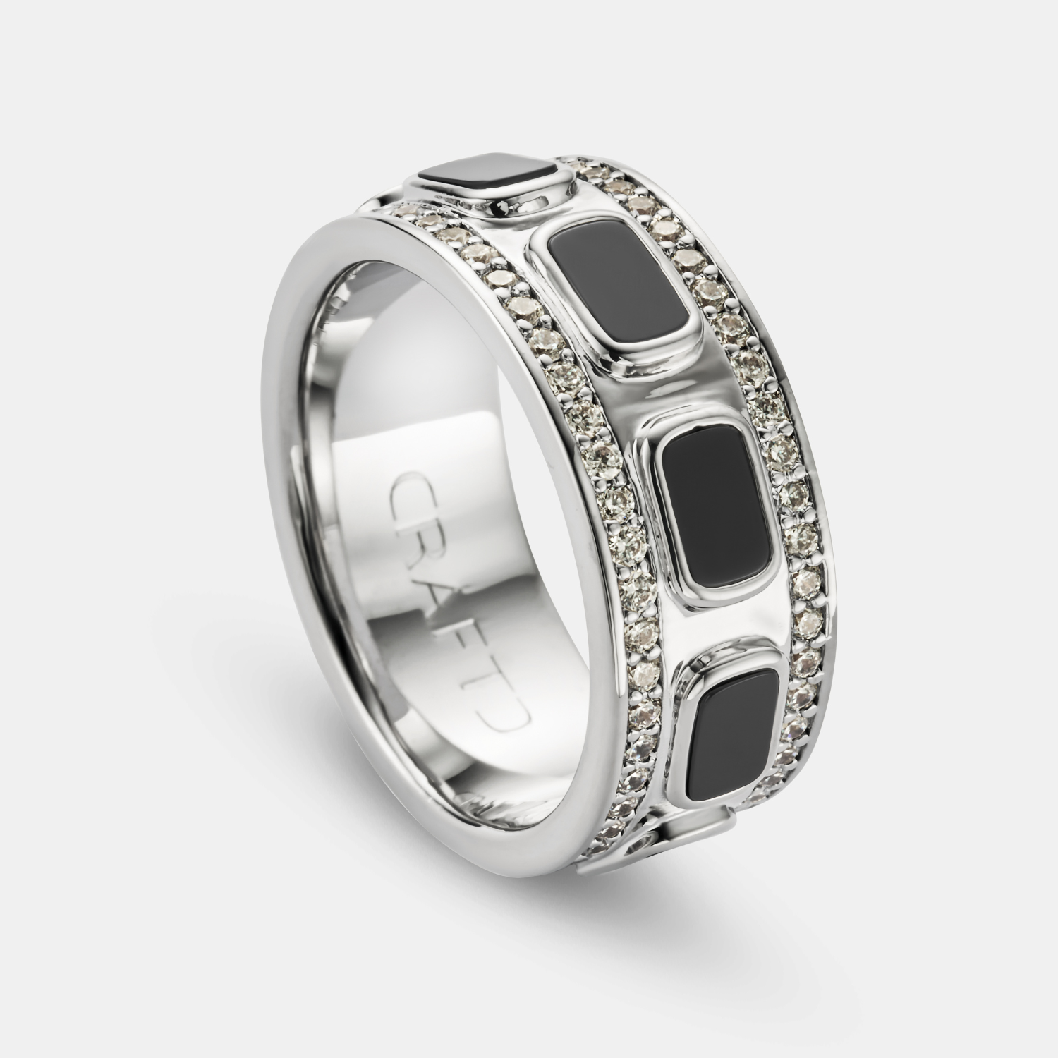 Iced Onyx Band Ring (Silver)