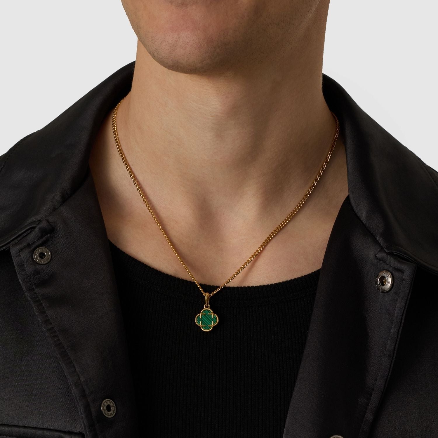 Pendentif en pierre de trèfle malachite (or)