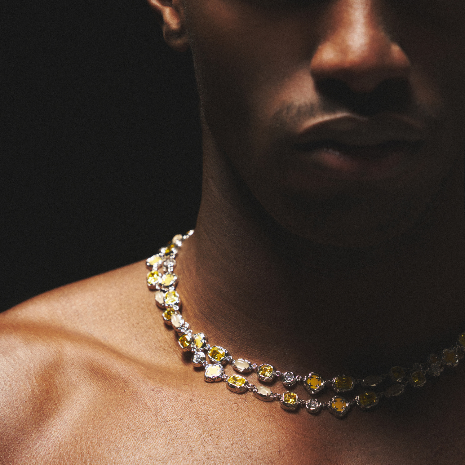 Melted Citrine Gemstone Necklace (Silver)