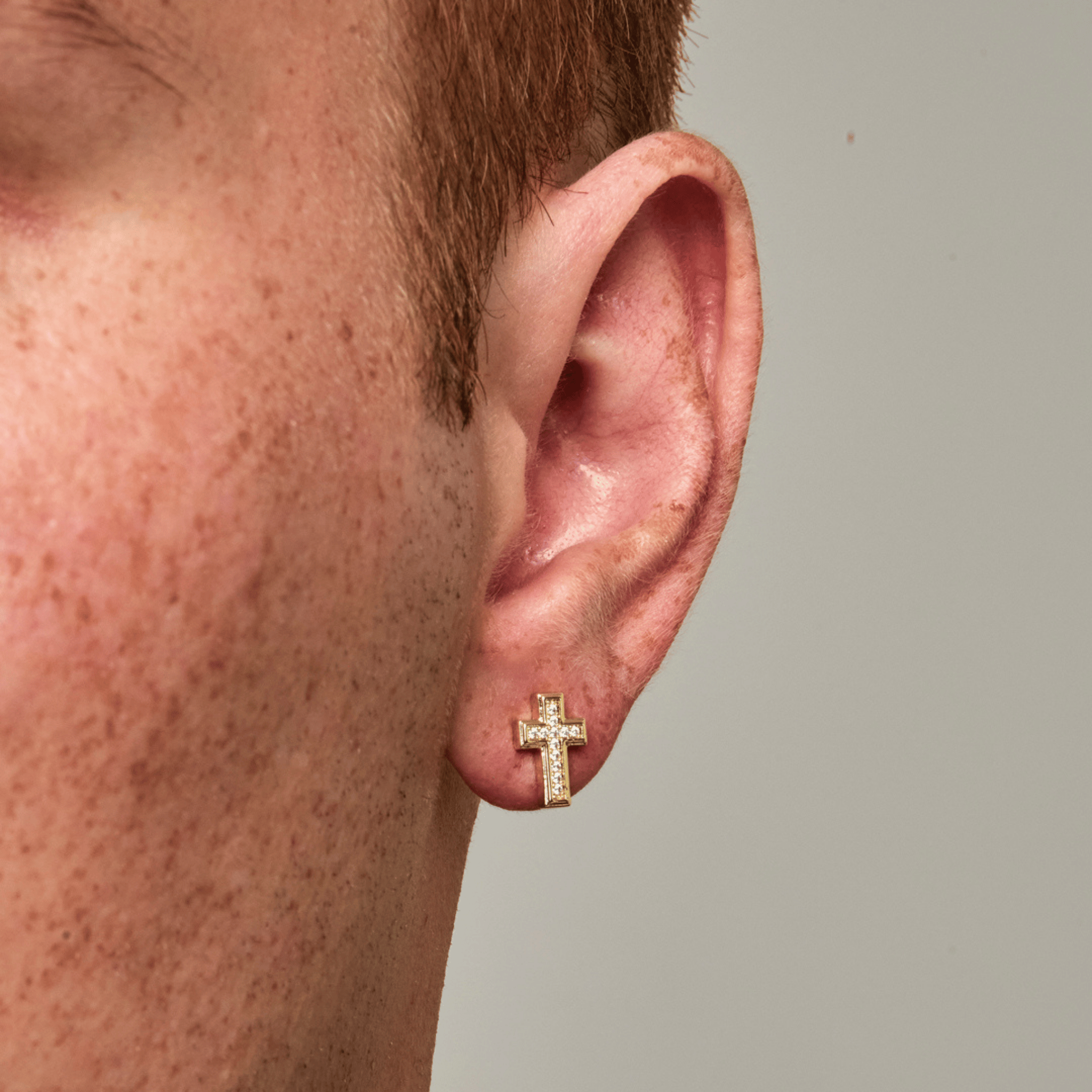 Diamond Cross Stud Earring (Gold)