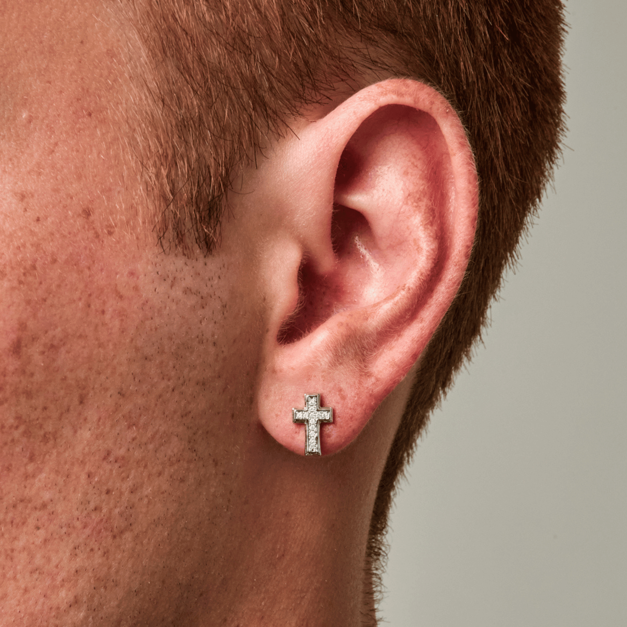 Diamond Cross Stud Earring (Silver)