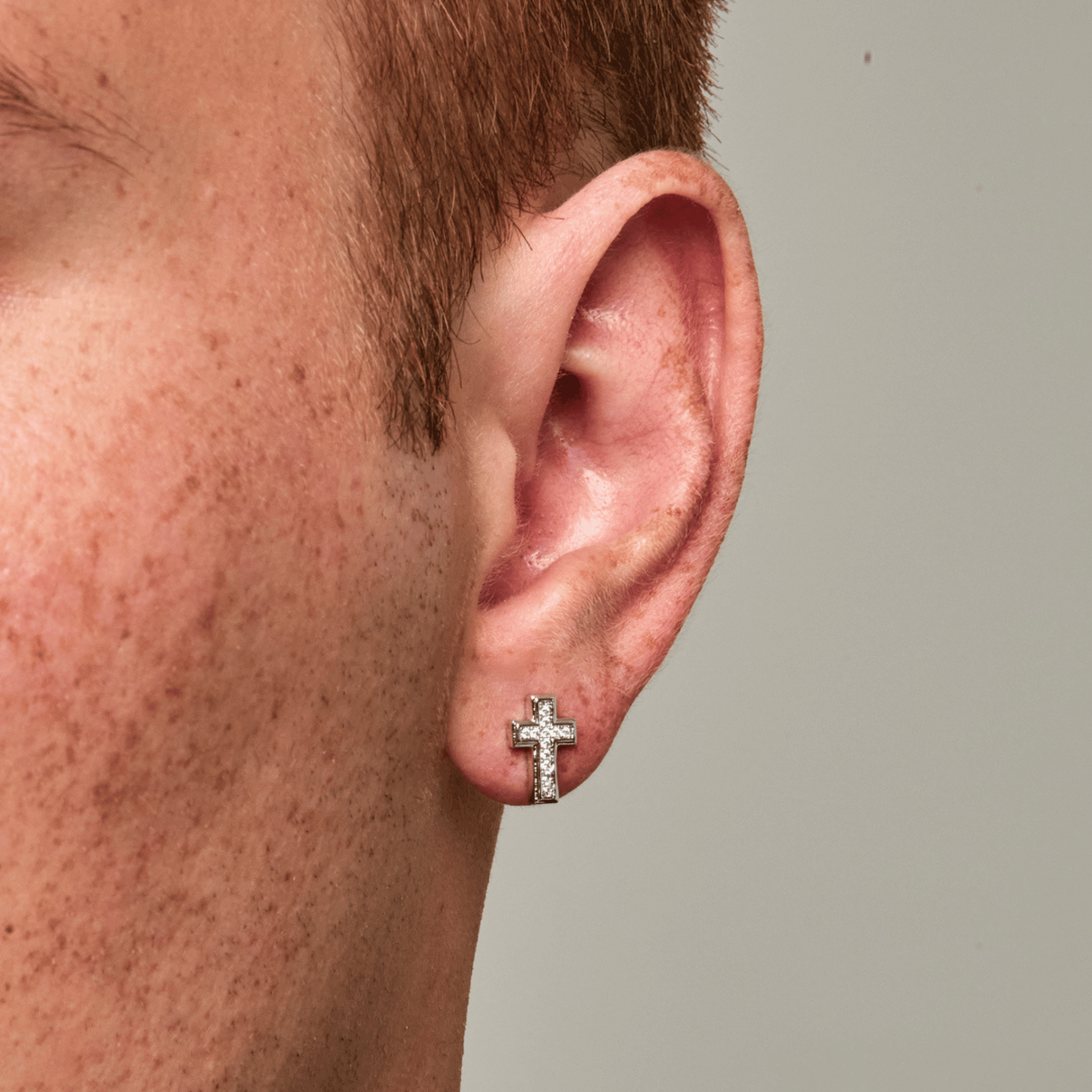 Diamond Cross Stud Earring (Silver)