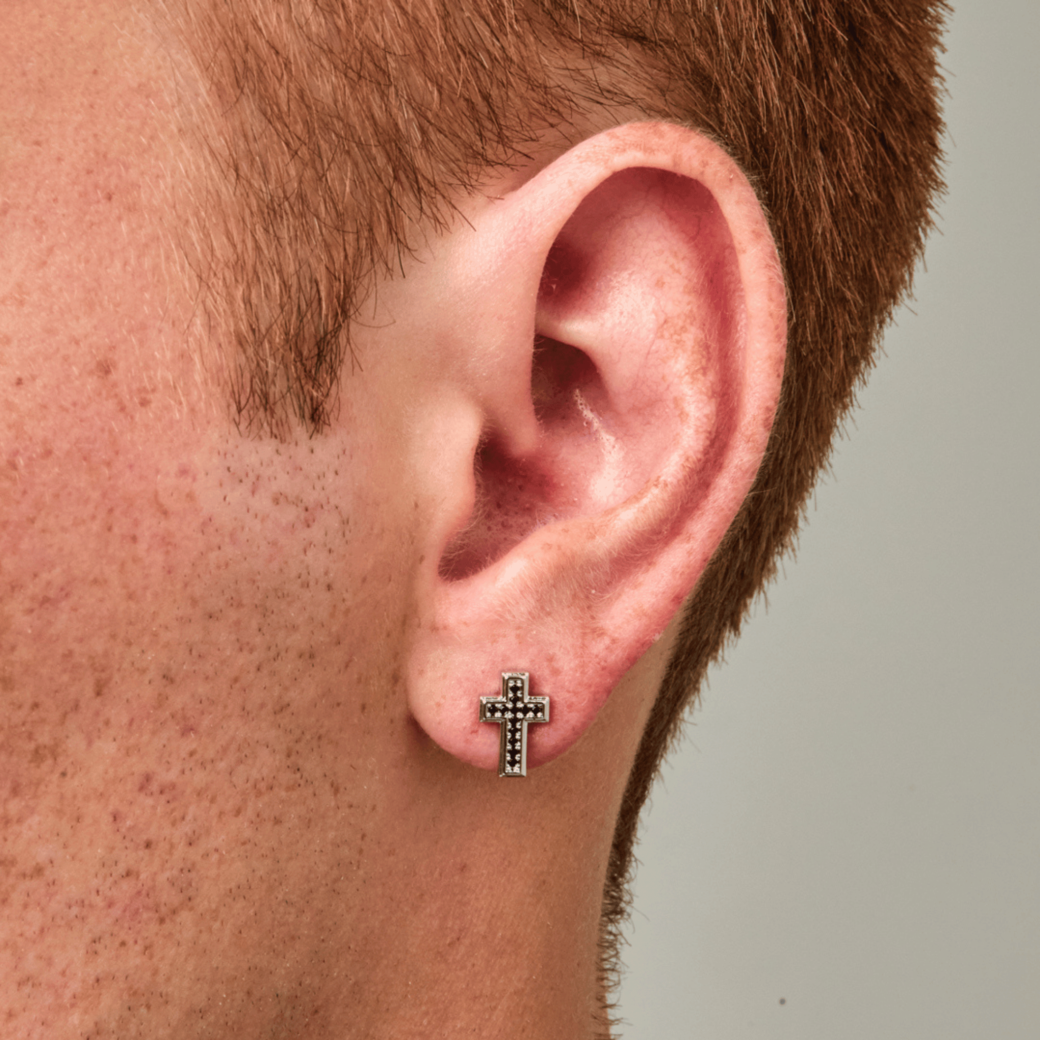 Onyx Cross Stud Earring (Silver)
