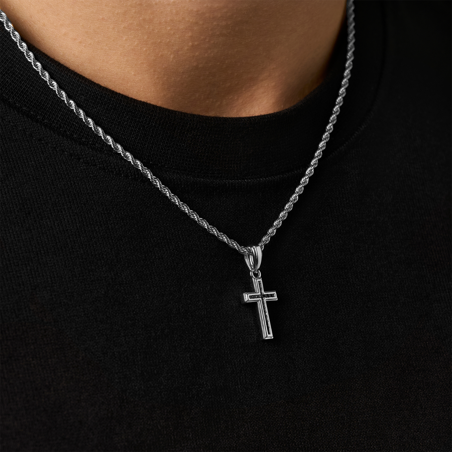 Mini Onyx Stone Cross (Silver)