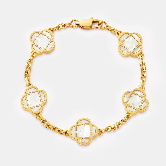 Bracciale con pietra quadrifoglio bianca (oro)