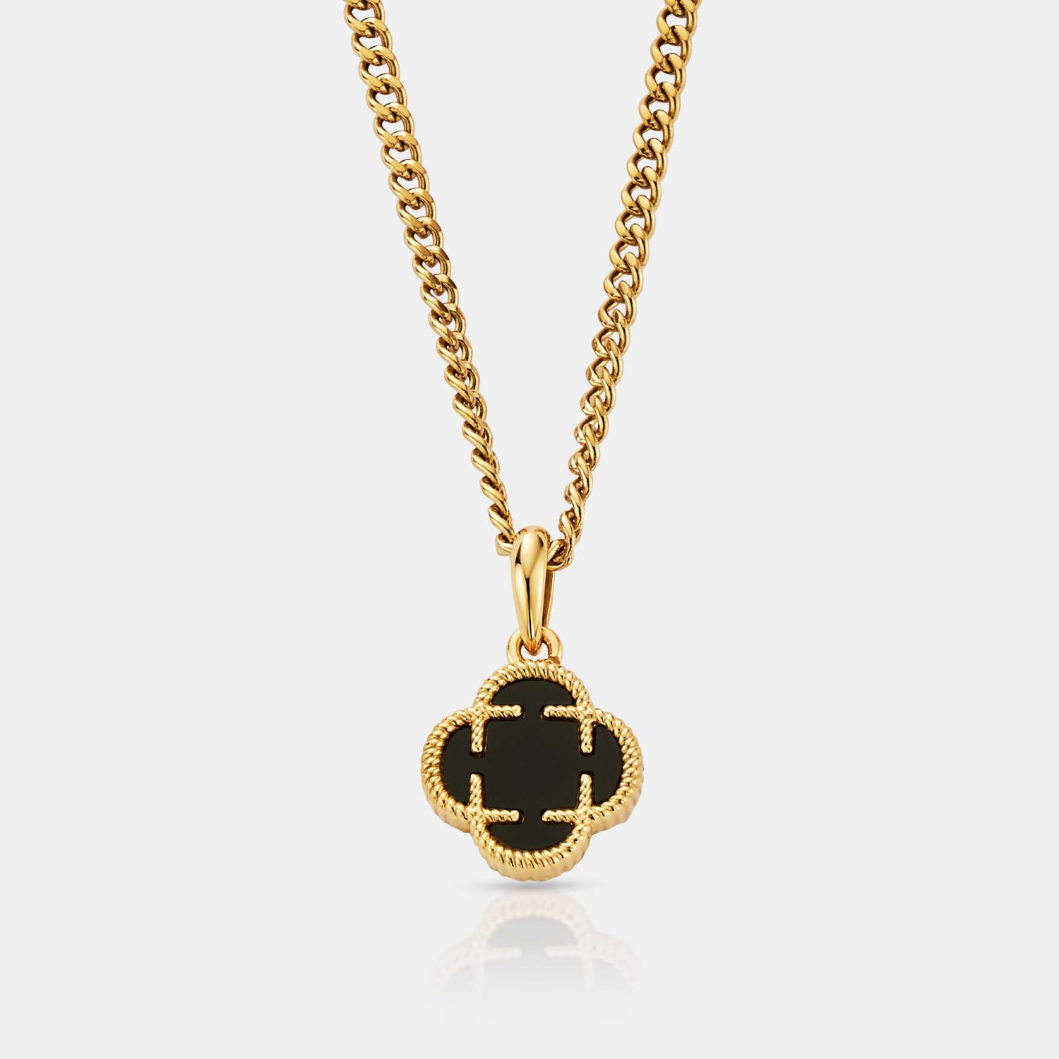 アクセサリー CRAFTD London CLOVER STONE NECKLACE Onyx Clover Stone Pendant (Gold)