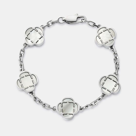 Bracciale con pietra quadrifoglio bianca (argento)