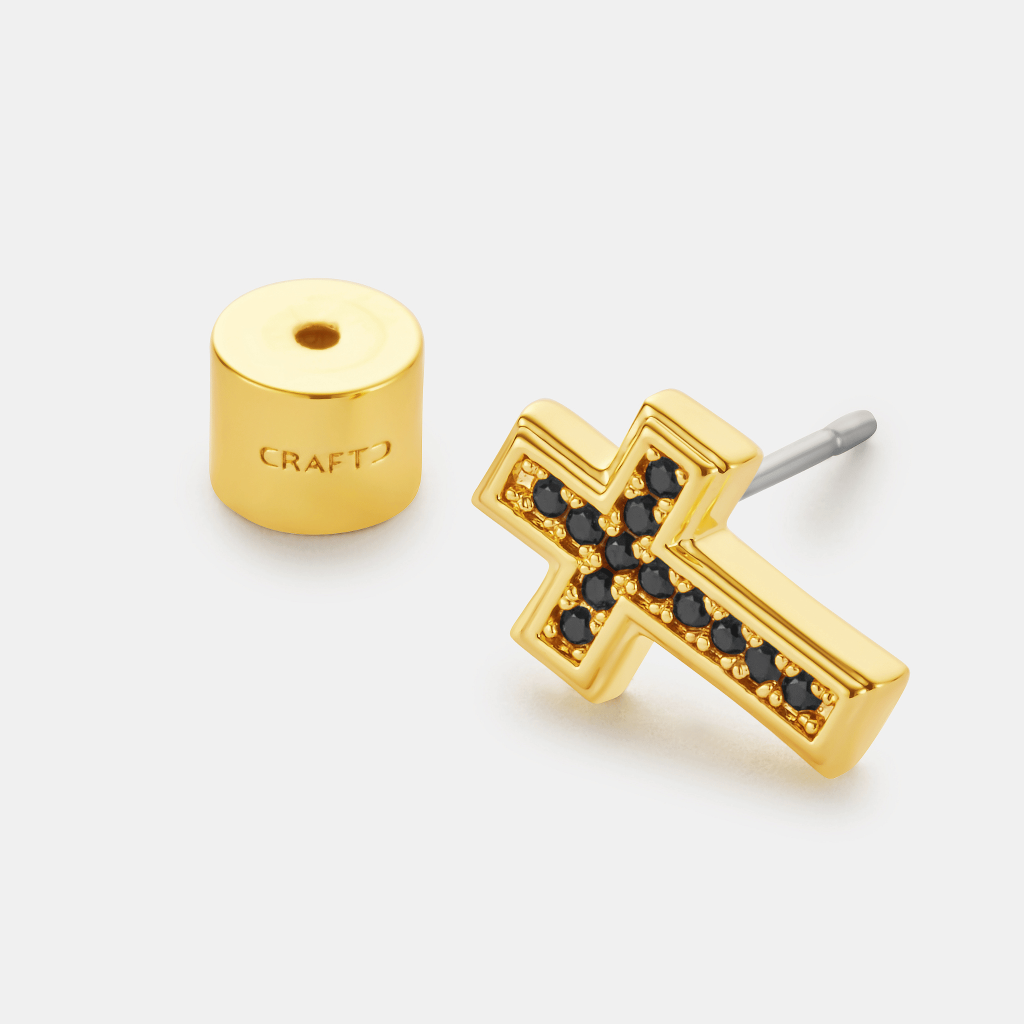Onyx Cross Stud Earring (Gold)