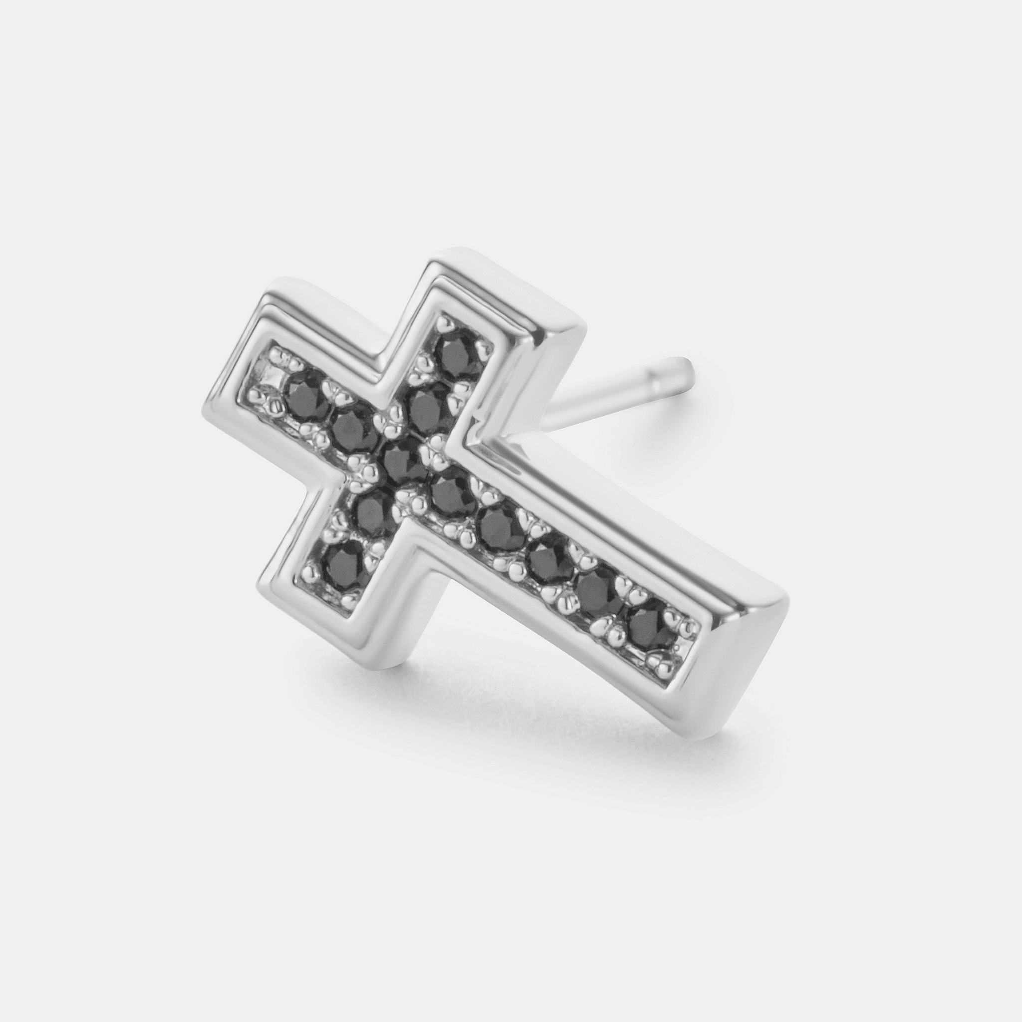 Onyx Cross Stud Earring (Silver)