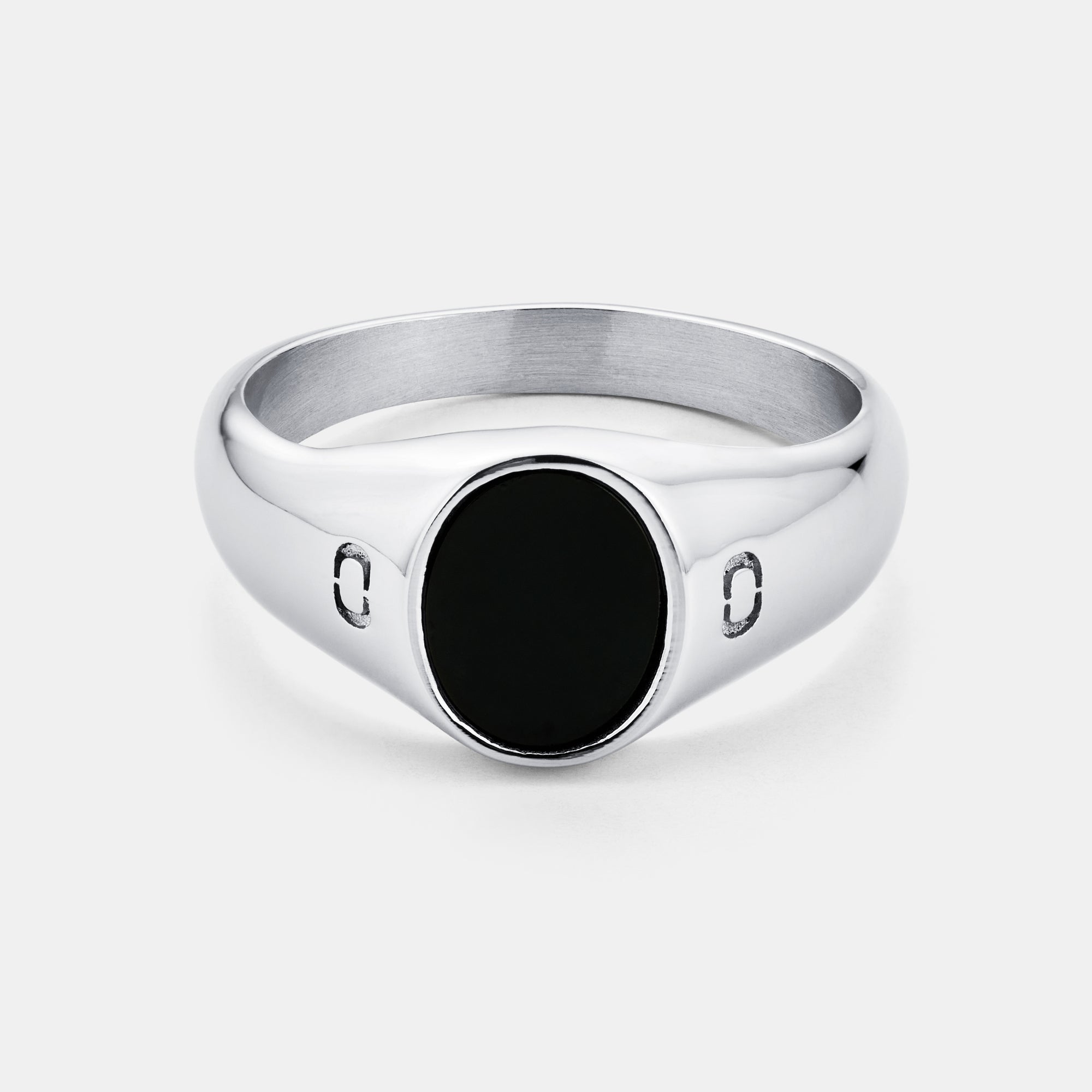 Men's Black Onyx Oval Stone Ring (Silver)