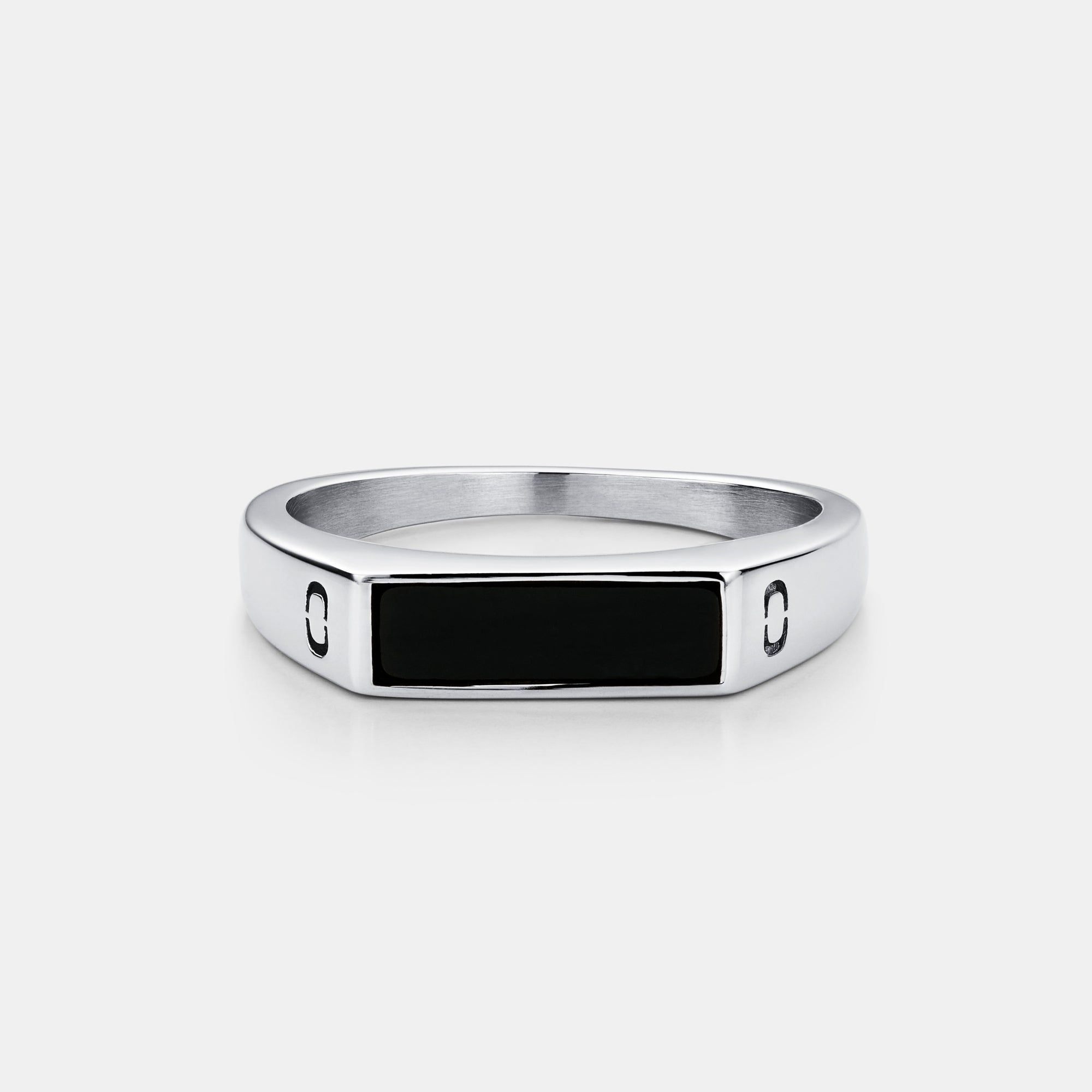 Men's Black Onyx Rectangle Stone Ring (Silver) Men's Black Onyx Rectangle Stone Ring (Silver)