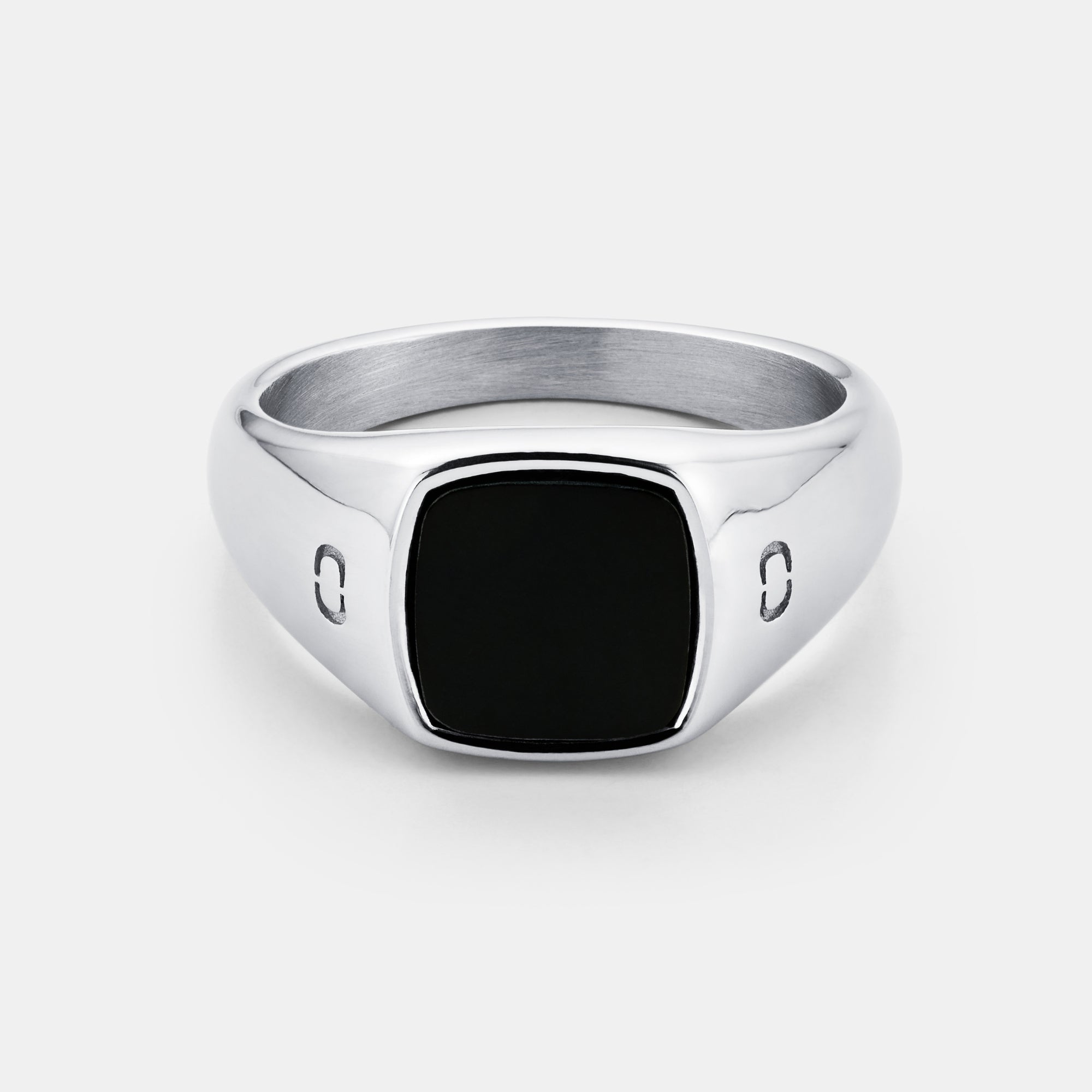 Onyx Squared Stone Signet Ring (Silver)