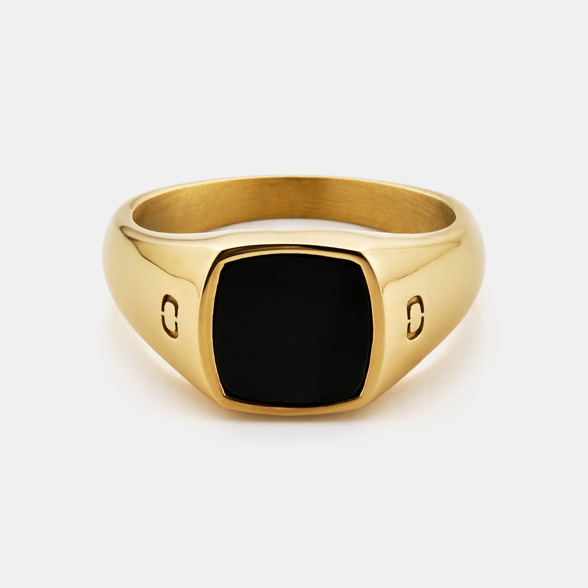 Men's Black Onyx Square Stone Ring (18k Gold)
