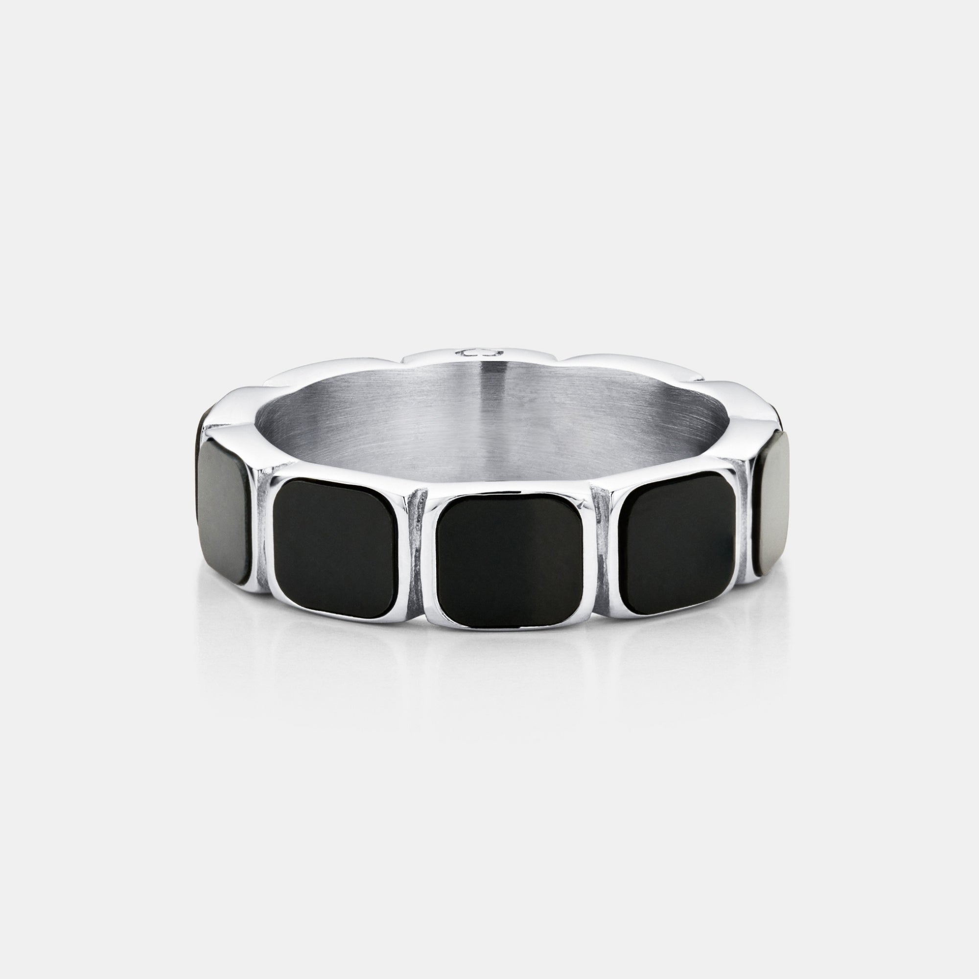 Onyx Stone Band Ring (Silver)