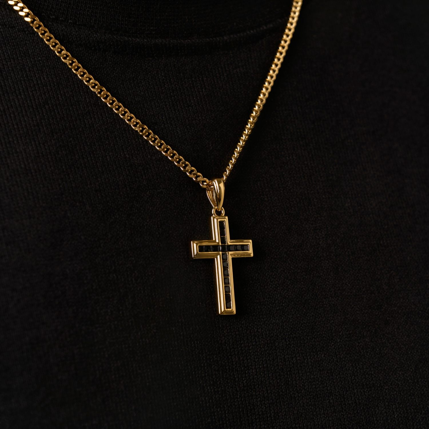 Onyx Stone Cross (Gold)