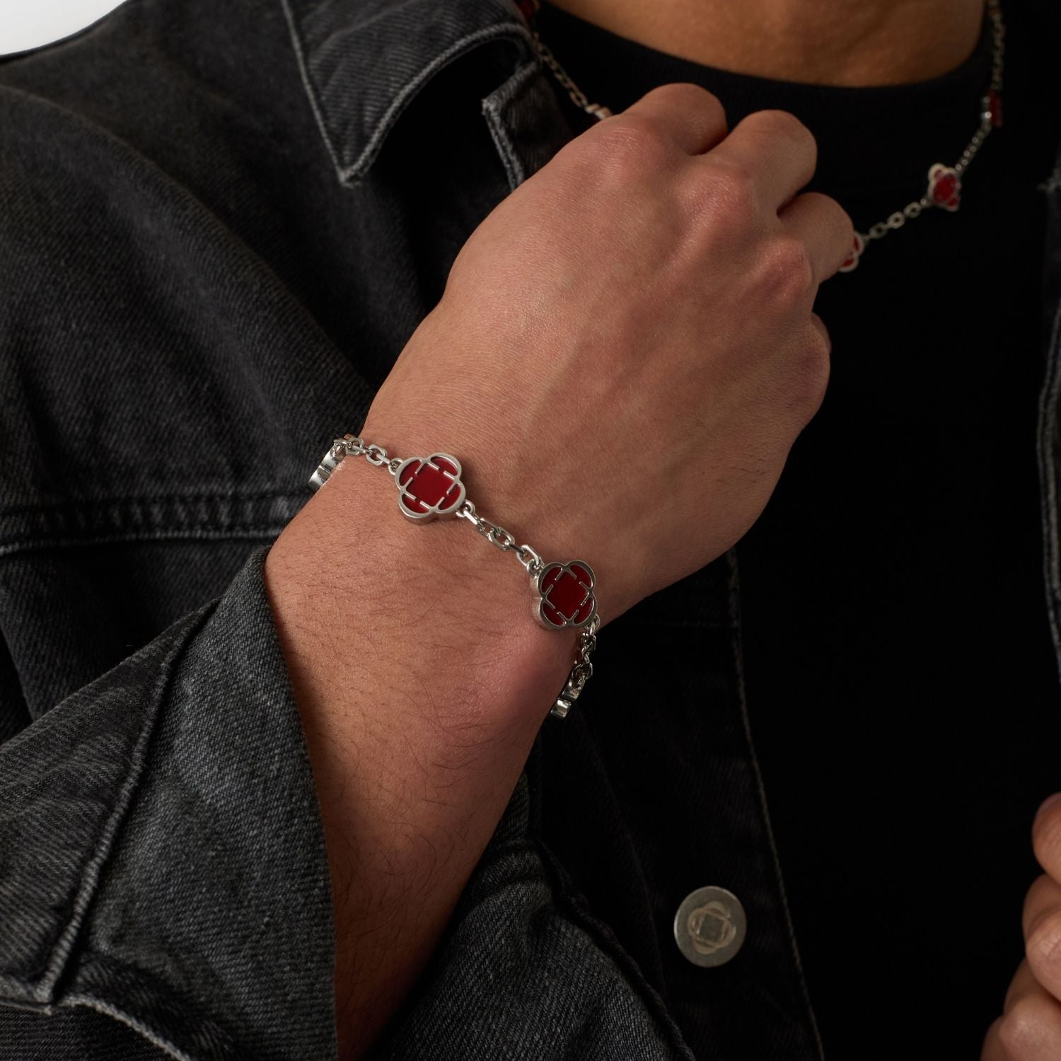 Red Clover Stone Bracelet (Silver)