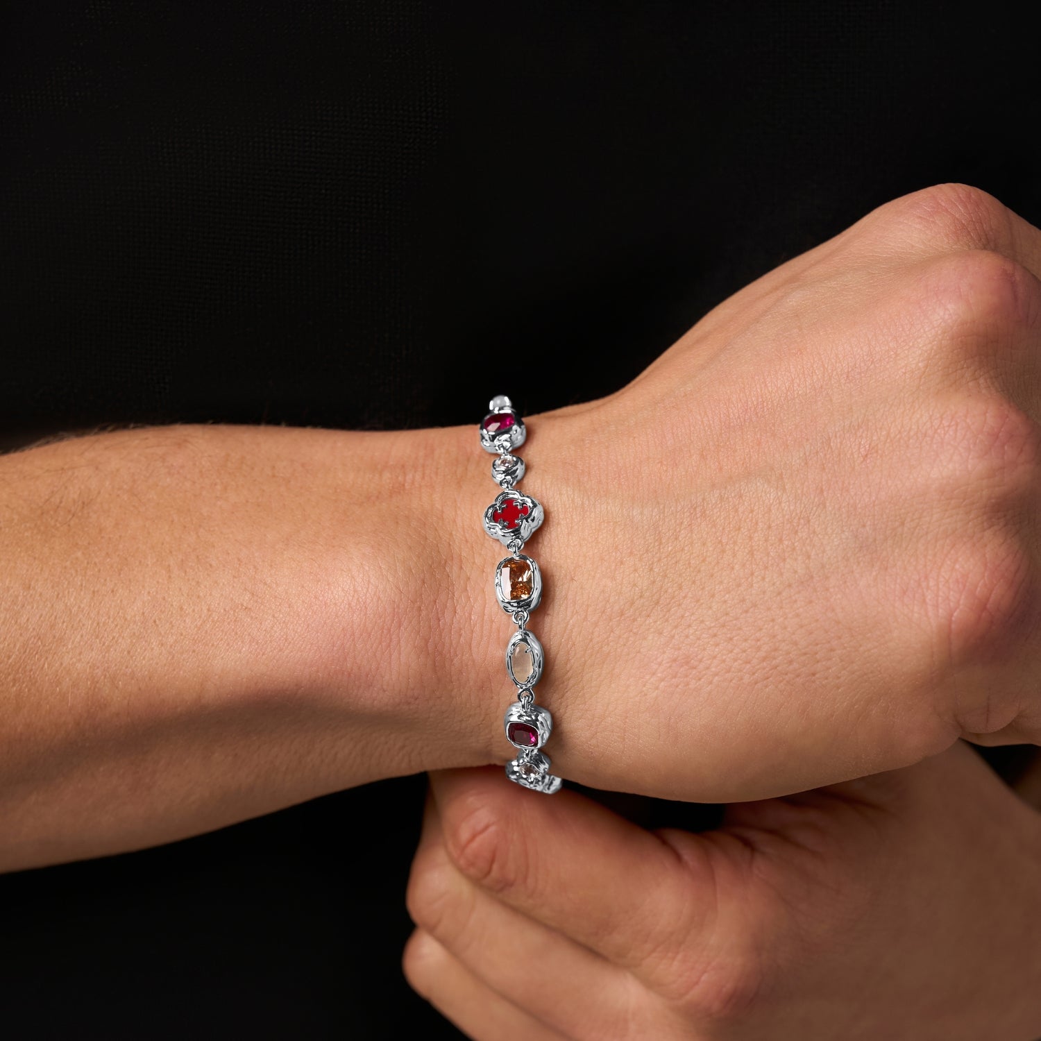 Melted Ruby Gemstone Bracelet (Silver)