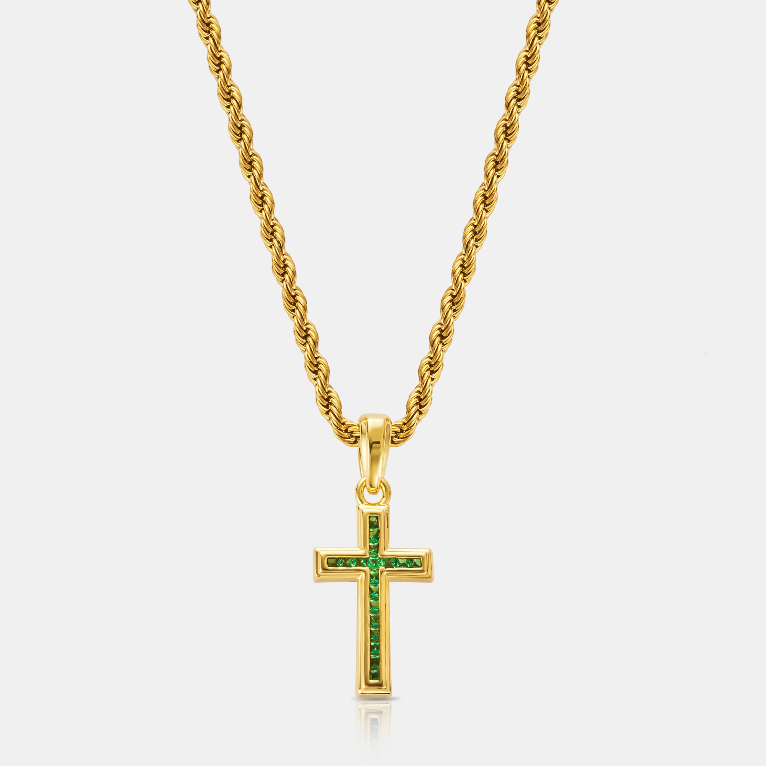 Mini Emerald Stone Cross (Gold)